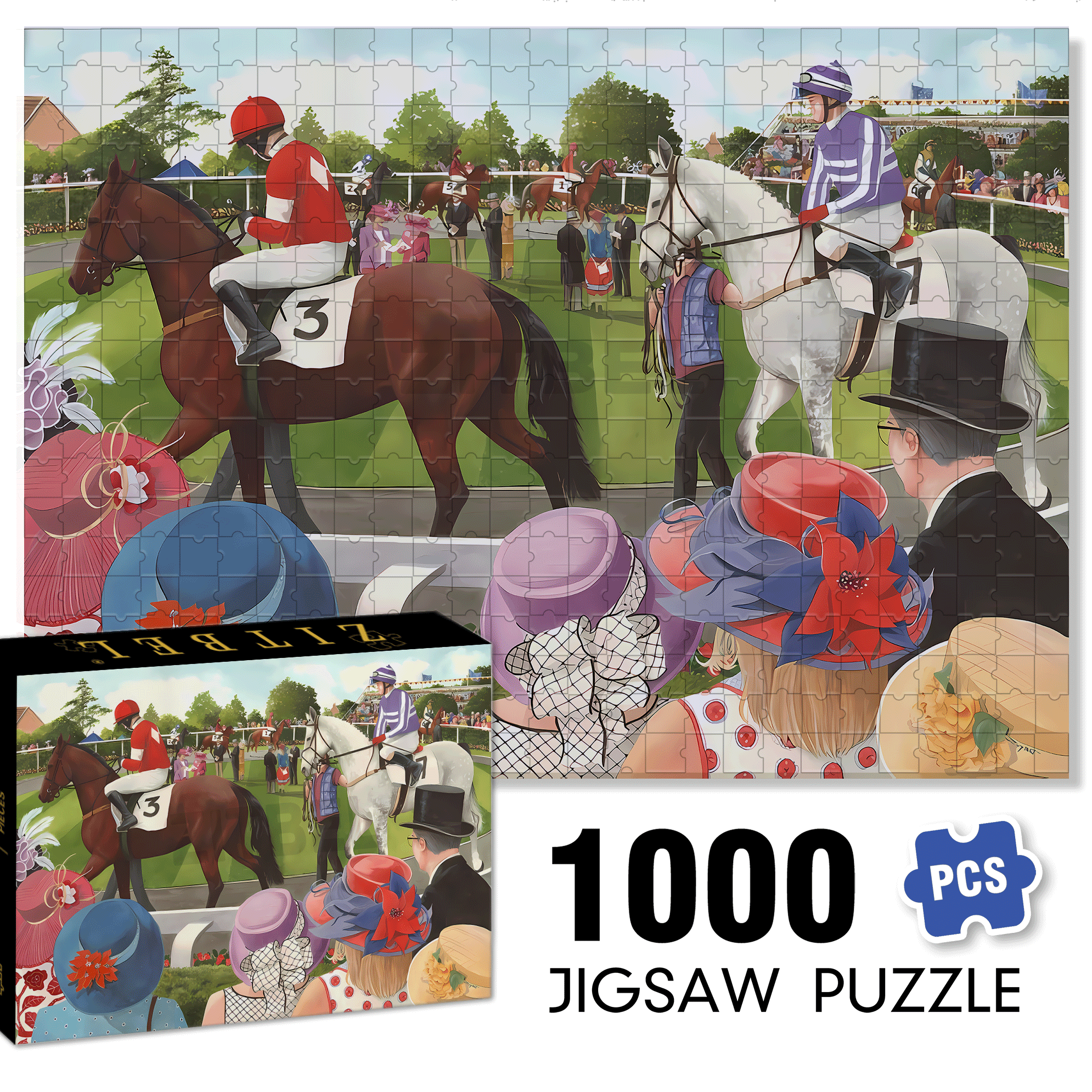 Racecourse 500pcs/1000pcs Jigsaw Puzzle, Scratch-Resistant, Interactive Family Game & Brain-Boosting DIY Decor, Perfect for Halloween, Christmas & New Year Gifts, Family Puzzle Game