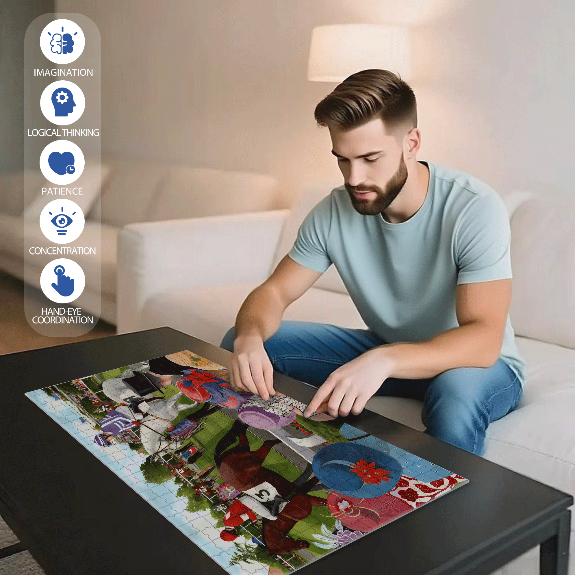 Racecourse 500pcs/1000pcs Jigsaw Puzzle, Scratch-Resistant, Interactive Family Game & Brain-Boosting DIY Decor, Perfect for Halloween, Christmas & New Year Gifts, Family Puzzle Game