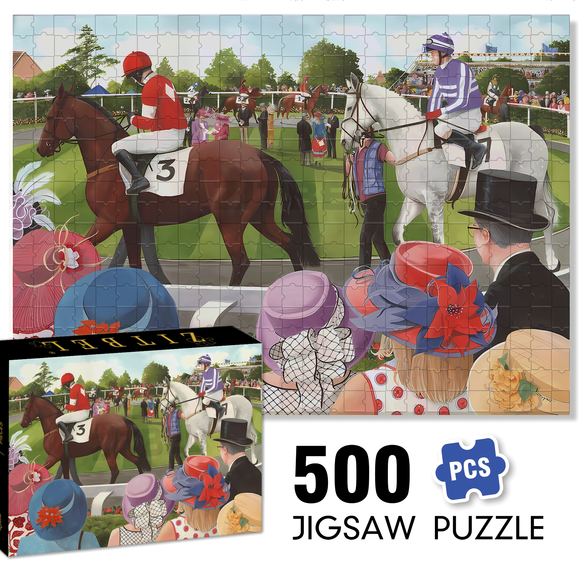 Racecourse 500pcs/1000pcs Jigsaw Puzzle, Scratch-Resistant, Interactive Family Game & Brain-Boosting DIY Decor, Perfect for Halloween, Christmas & New Year Gifts, Family Puzzle Game