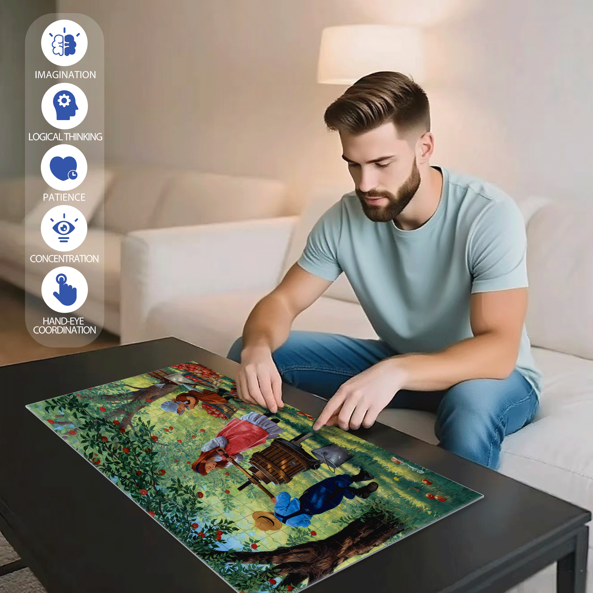 Round and Round 500pcs/1000pcs Jigsaw Puzzle, Scratch-Resistant, Interactive Family Game & Brain-Boosting DIY Decor, Perfect for Halloween, Christmas & New Year Gifts, Family Puzzle Game