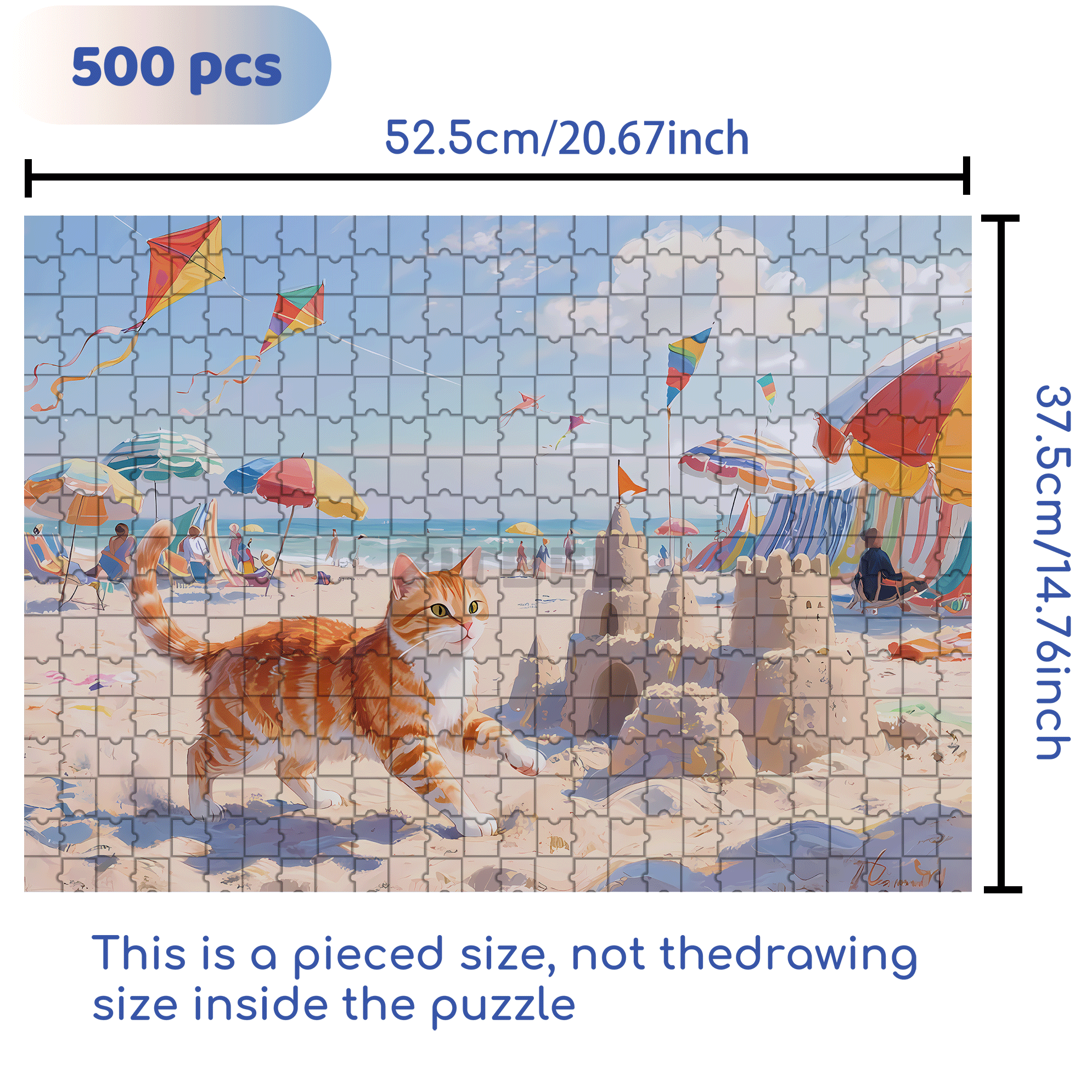 Sandcastle and Orange Cat 500pcs/1000pcs Jigsaw Puzzle, Scratch-Resistant, Interactive Family Game & Brain-Boosting DIY Decor, Perfect for Halloween, Christmas & New Year Gifts, Family Puzzle Game