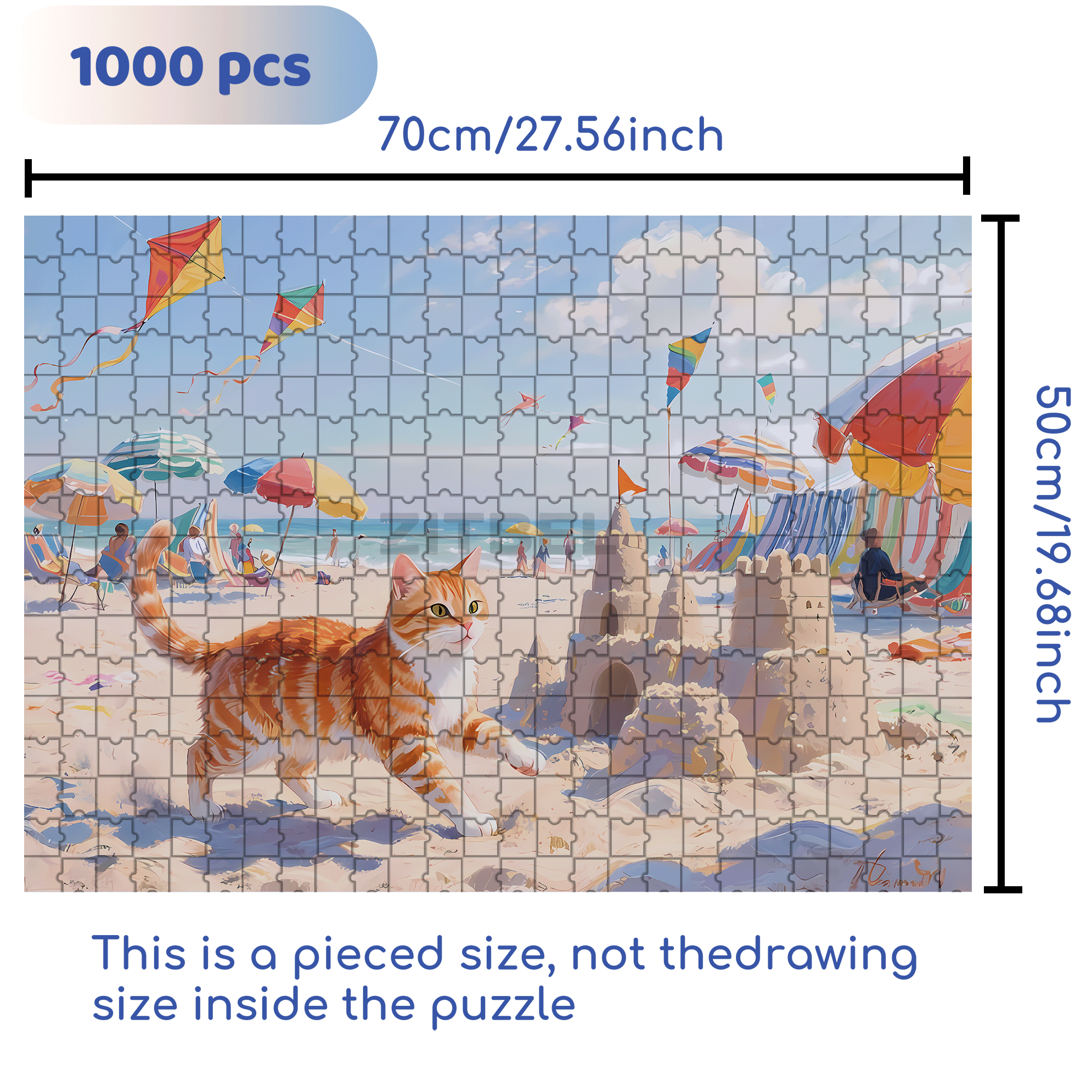 Sandcastle and Orange Cat 500pcs/1000pcs Jigsaw Puzzle, Scratch-Resistant, Interactive Family Game & Brain-Boosting DIY Decor, Perfect for Halloween, Christmas & New Year Gifts, Family Puzzle Game