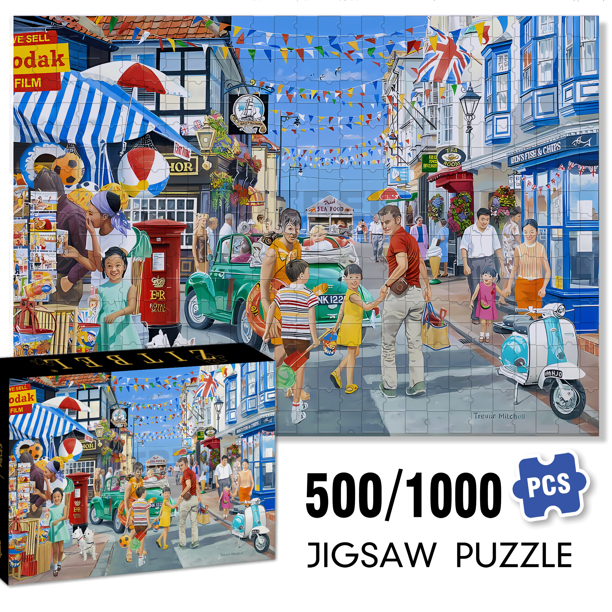 Seaside Highstreet Seaside 500pcs/1000pcs Jigsaw Puzzle, Scratch-Resistant, Interactive Family Game & Brain-Boosting DIY Decor, Perfect for Halloween, Christmas & New Year Gifts, Family Puzzle Game
