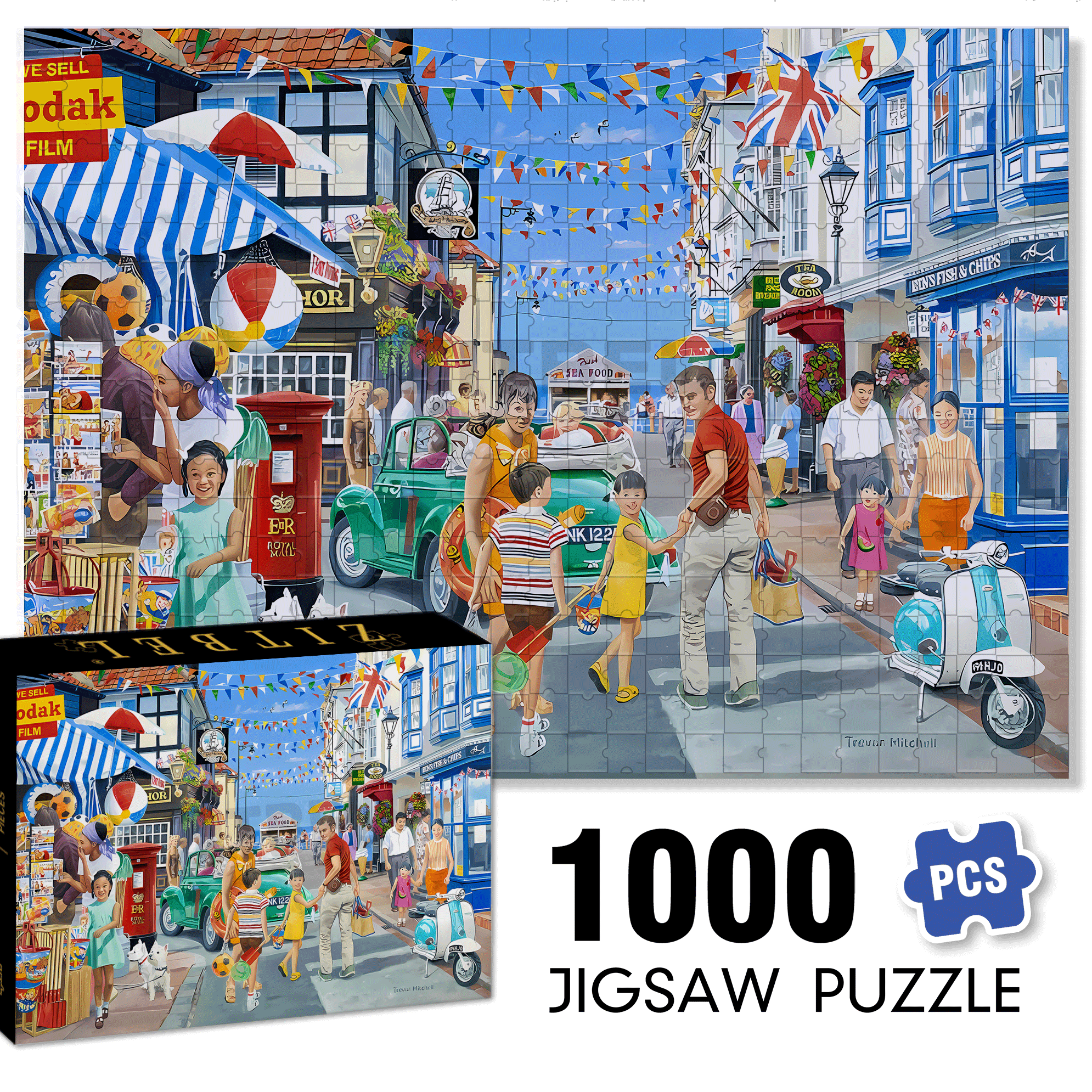 Seaside Highstreet Seaside 500pcs/1000pcs Jigsaw Puzzle, Scratch-Resistant, Interactive Family Game & Brain-Boosting DIY Decor, Perfect for Halloween, Christmas & New Year Gifts, Family Puzzle Game