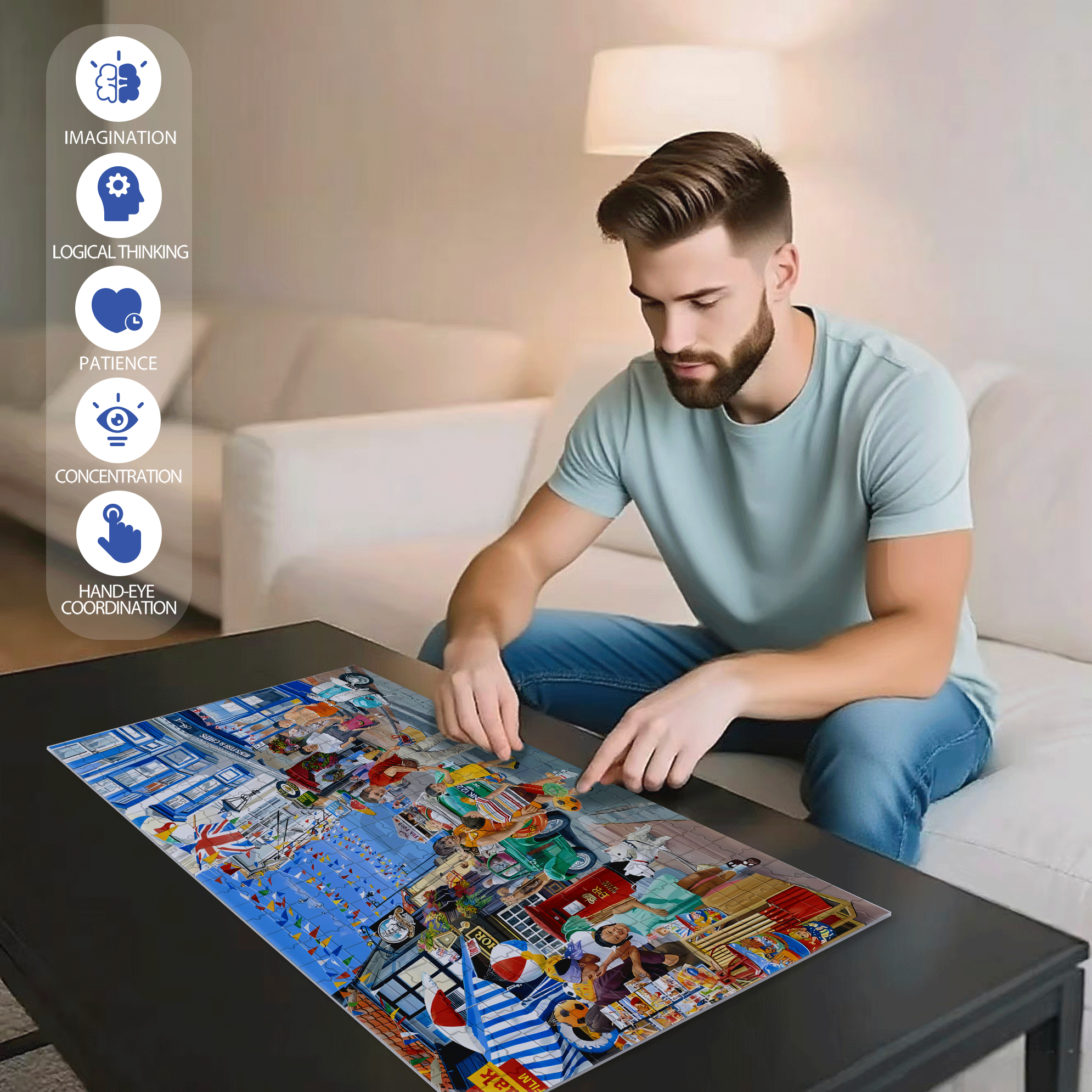 Seaside Highstreet Seaside 500pcs/1000pcs Jigsaw Puzzle, Scratch-Resistant, Interactive Family Game & Brain-Boosting DIY Decor, Perfect for Halloween, Christmas & New Year Gifts, Family Puzzle Game