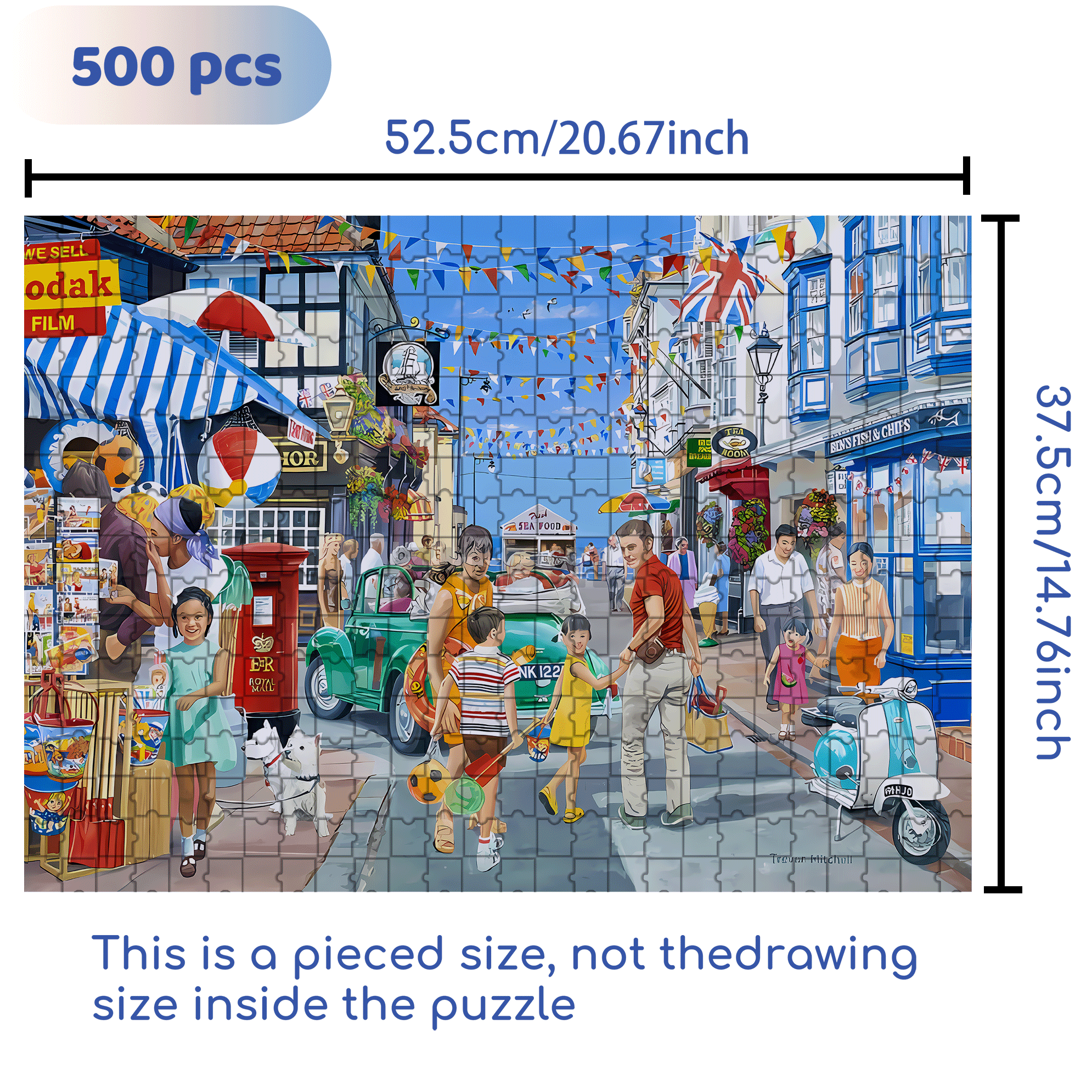 Seaside Highstreet Seaside 500pcs/1000pcs Jigsaw Puzzle, Scratch-Resistant, Interactive Family Game & Brain-Boosting DIY Decor, Perfect for Halloween, Christmas & New Year Gifts, Family Puzzle Game