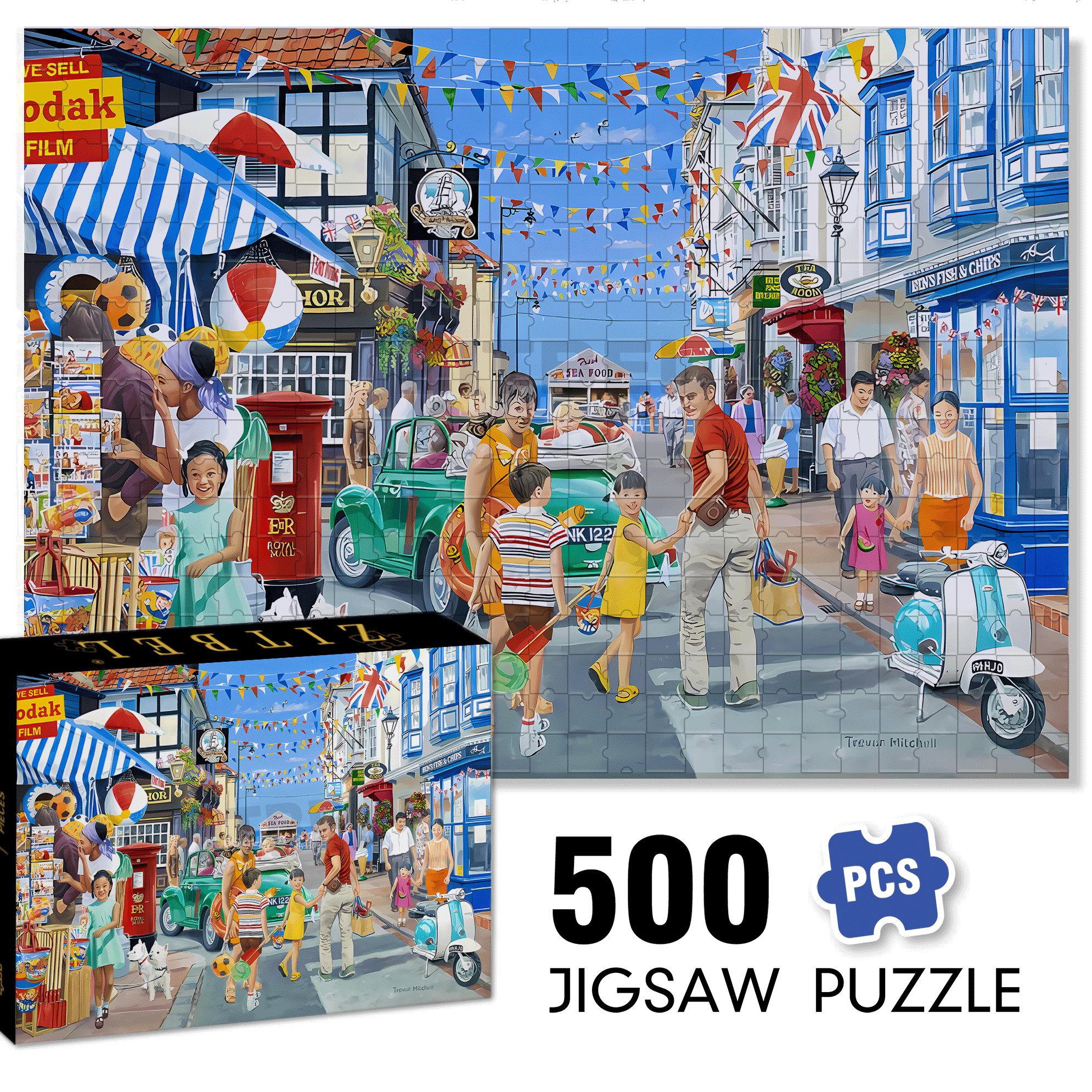 Seaside Highstreet Seaside 500pcs/1000pcs Jigsaw Puzzle, Scratch-Resistant, Interactive Family Game & Brain-Boosting DIY Decor, Perfect for Halloween, Christmas & New Year Gifts, Family Puzzle Game
