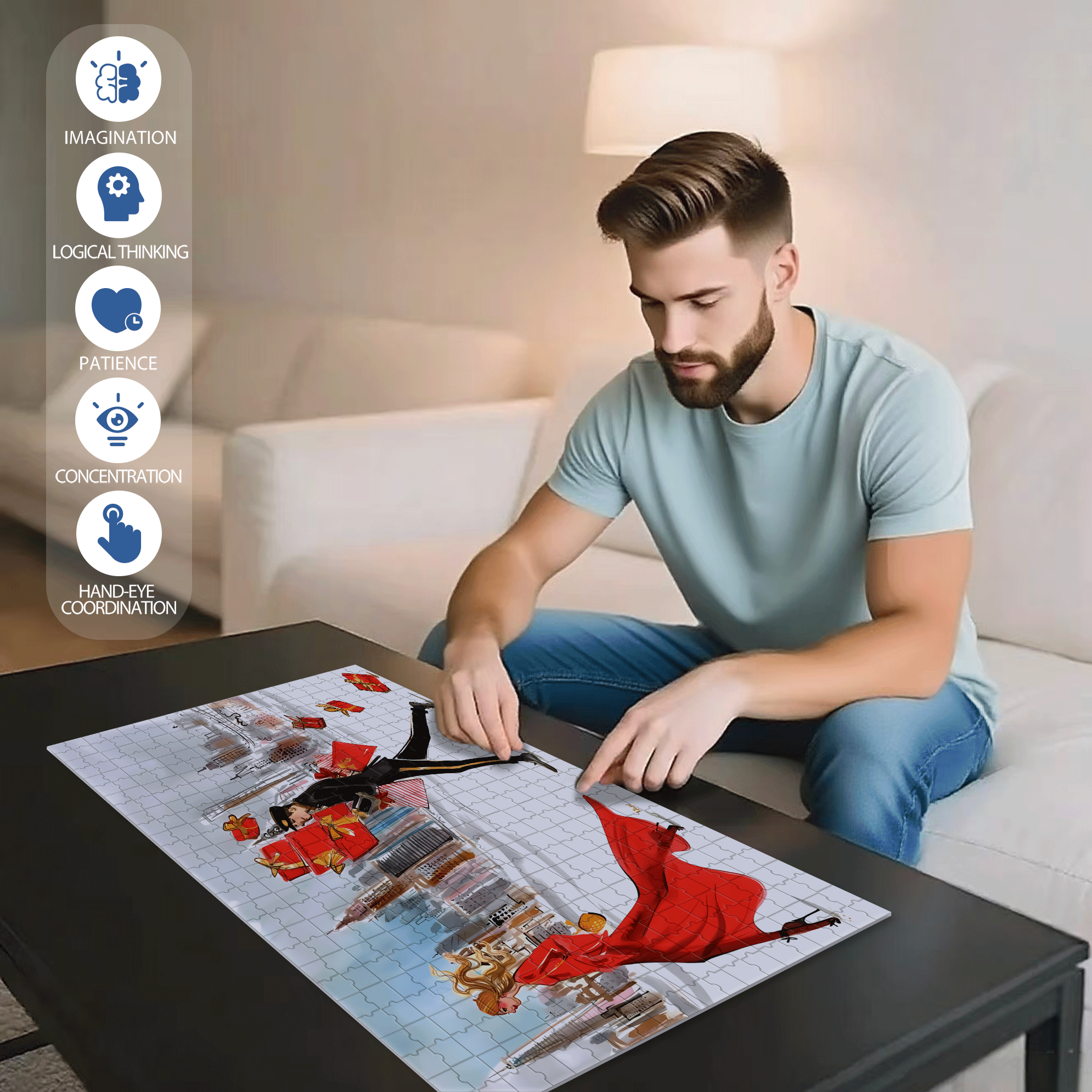 Shopping Concierge 500pcs/1000pcs Jigsaw Puzzle, Scratch-Resistant, Interactive Family Game & Brain-Boosting DIY Decor, Perfect for Halloween, Christmas & New Year Gifts, Family Puzzle Game