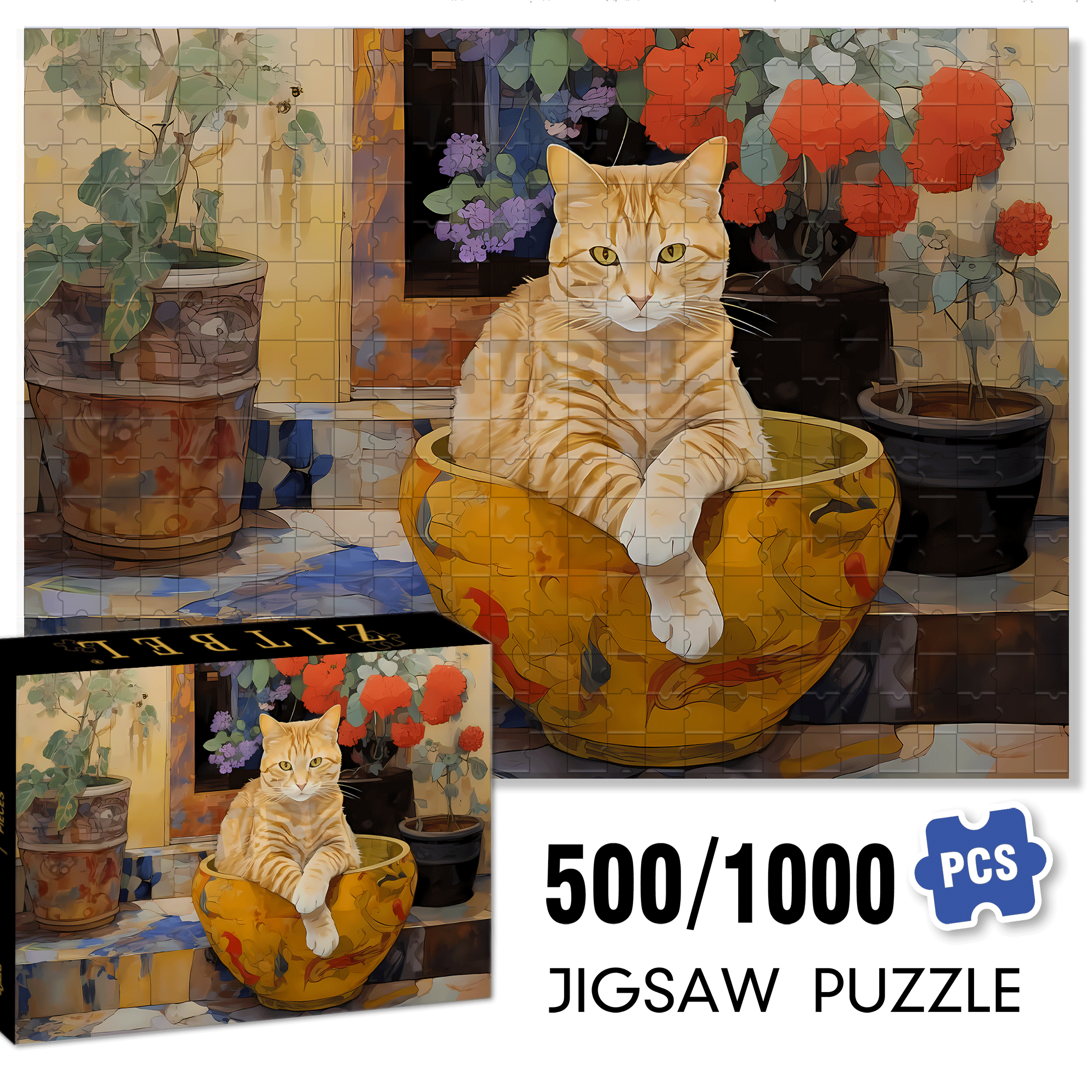 The Cat's Favorite Bed 500pcs/1000pcs Jigsaw Puzzle, Scratch-Resistant, Interactive Family Game & Brain-Boosting DIY Decor, Perfect for Halloween, Christmas & New Year Gifts, Family Puzzle Game