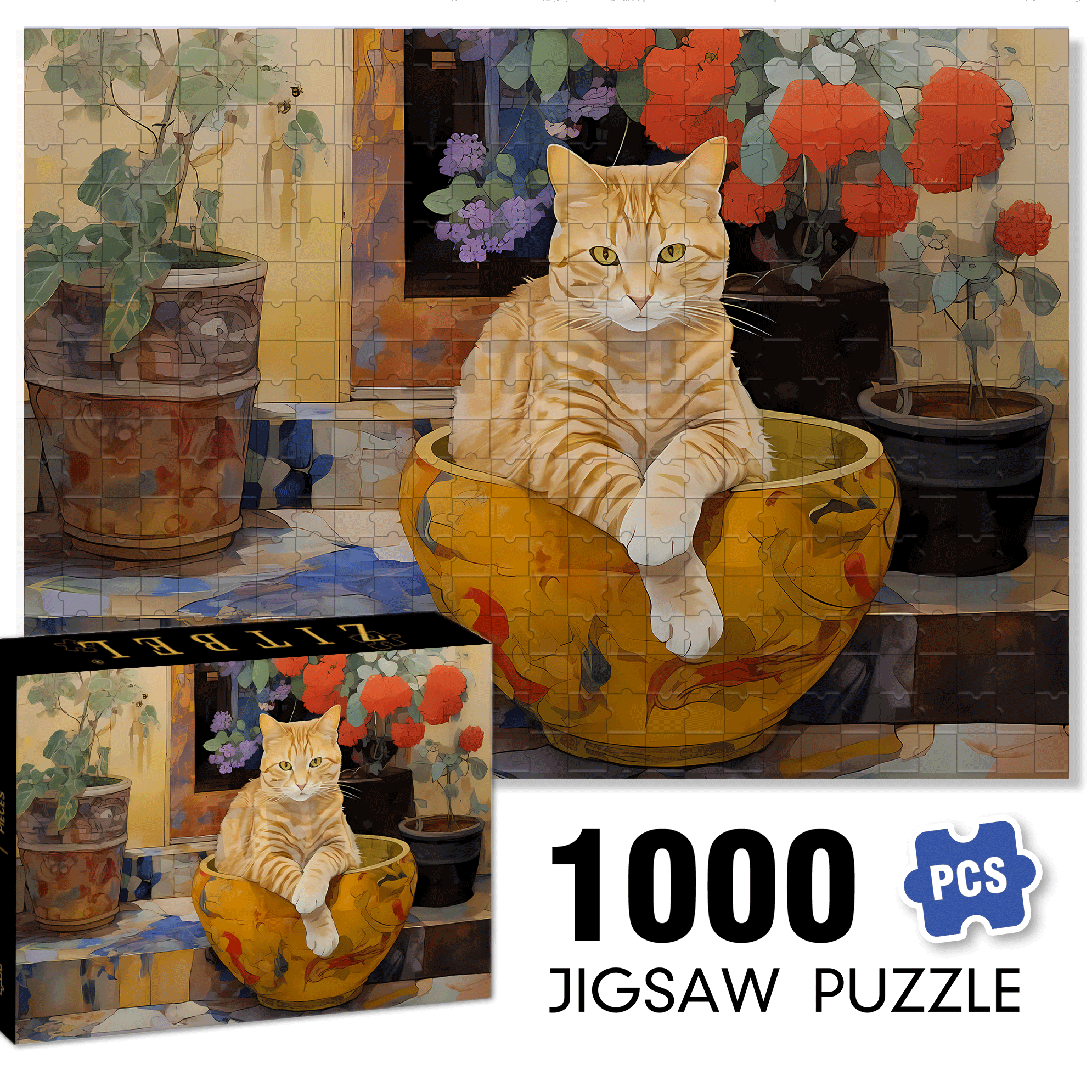 The Cat's Favorite Bed 500pcs/1000pcs Jigsaw Puzzle, Scratch-Resistant, Interactive Family Game & Brain-Boosting DIY Decor, Perfect for Halloween, Christmas & New Year Gifts, Family Puzzle Game