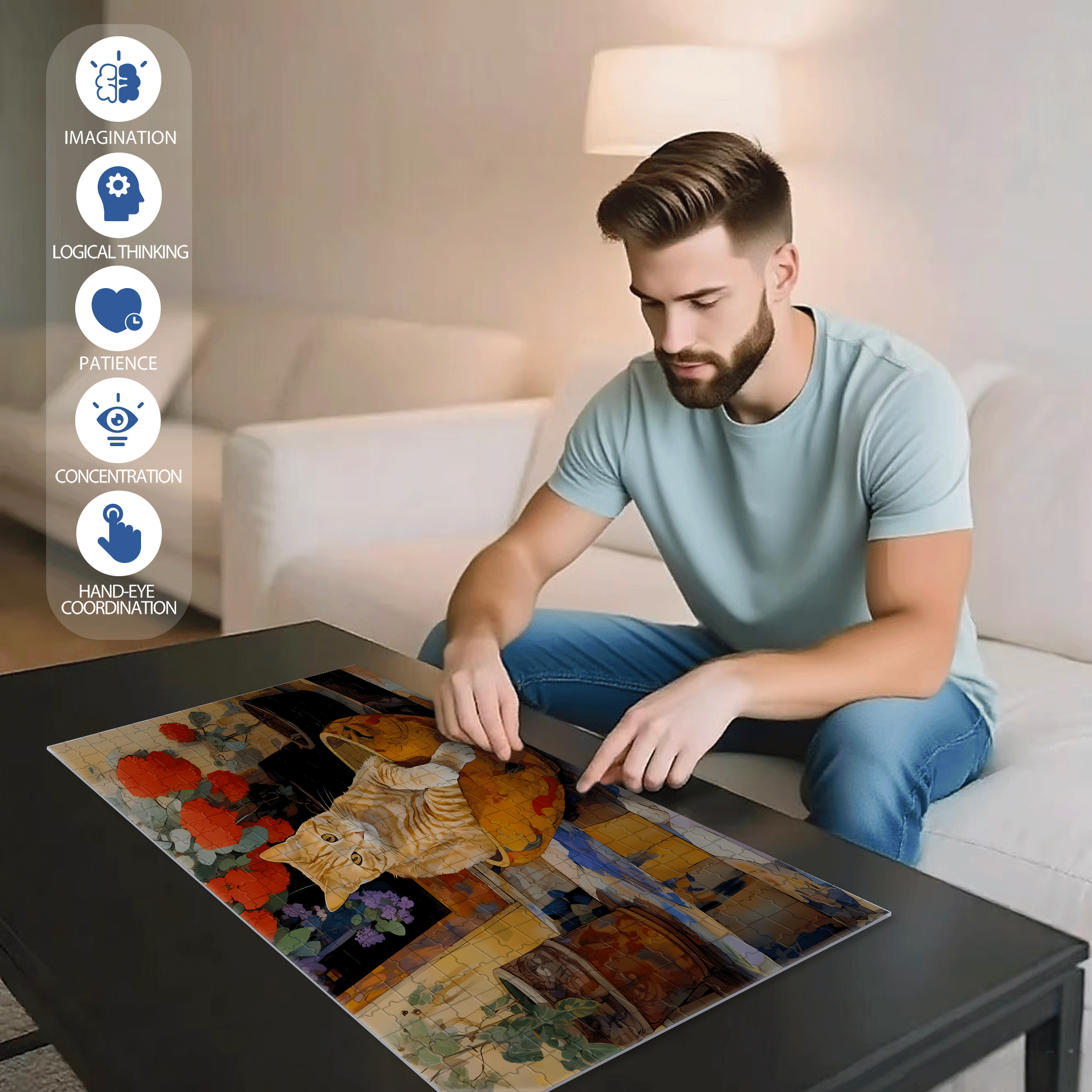 The Cat's Favorite Bed 500pcs/1000pcs Jigsaw Puzzle, Scratch-Resistant, Interactive Family Game & Brain-Boosting DIY Decor, Perfect for Halloween, Christmas & New Year Gifts, Family Puzzle Game