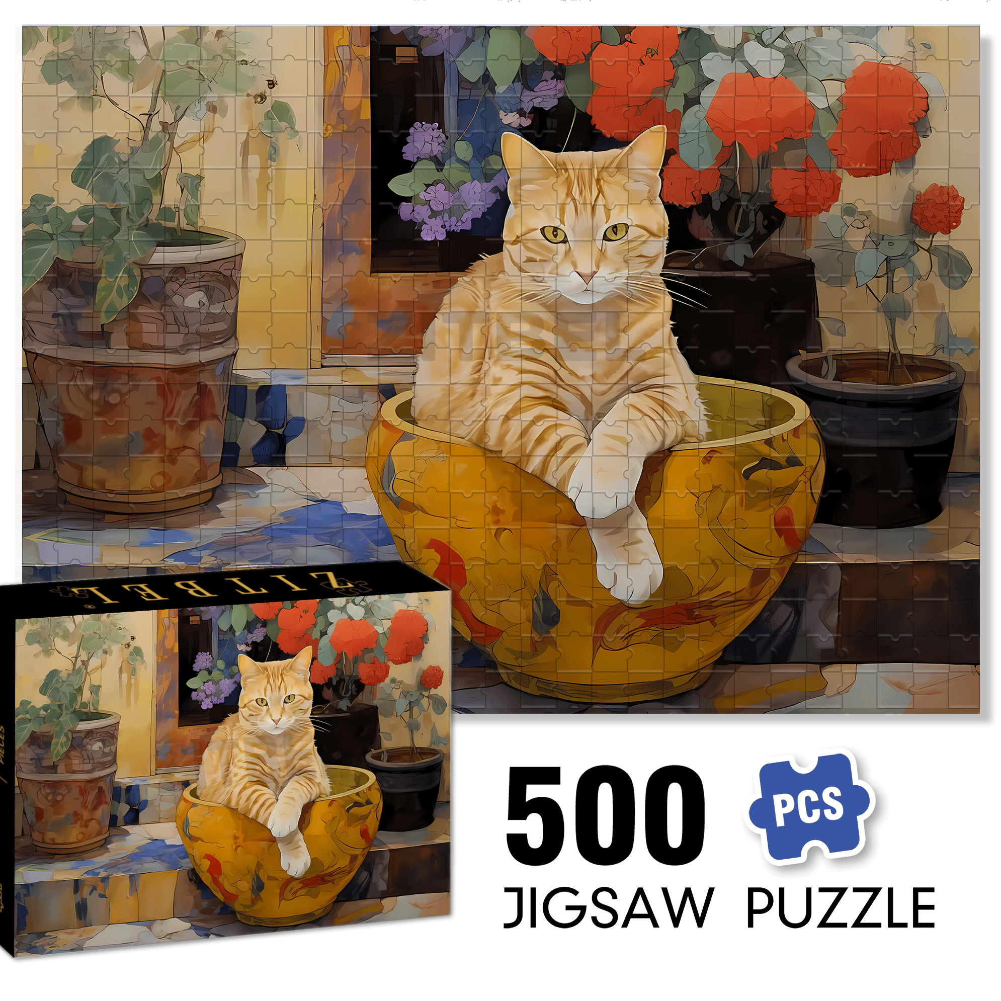 The Cat's Favorite Bed 500pcs/1000pcs Jigsaw Puzzle, Scratch-Resistant, Interactive Family Game & Brain-Boosting DIY Decor, Perfect for Halloween, Christmas & New Year Gifts, Family Puzzle Game