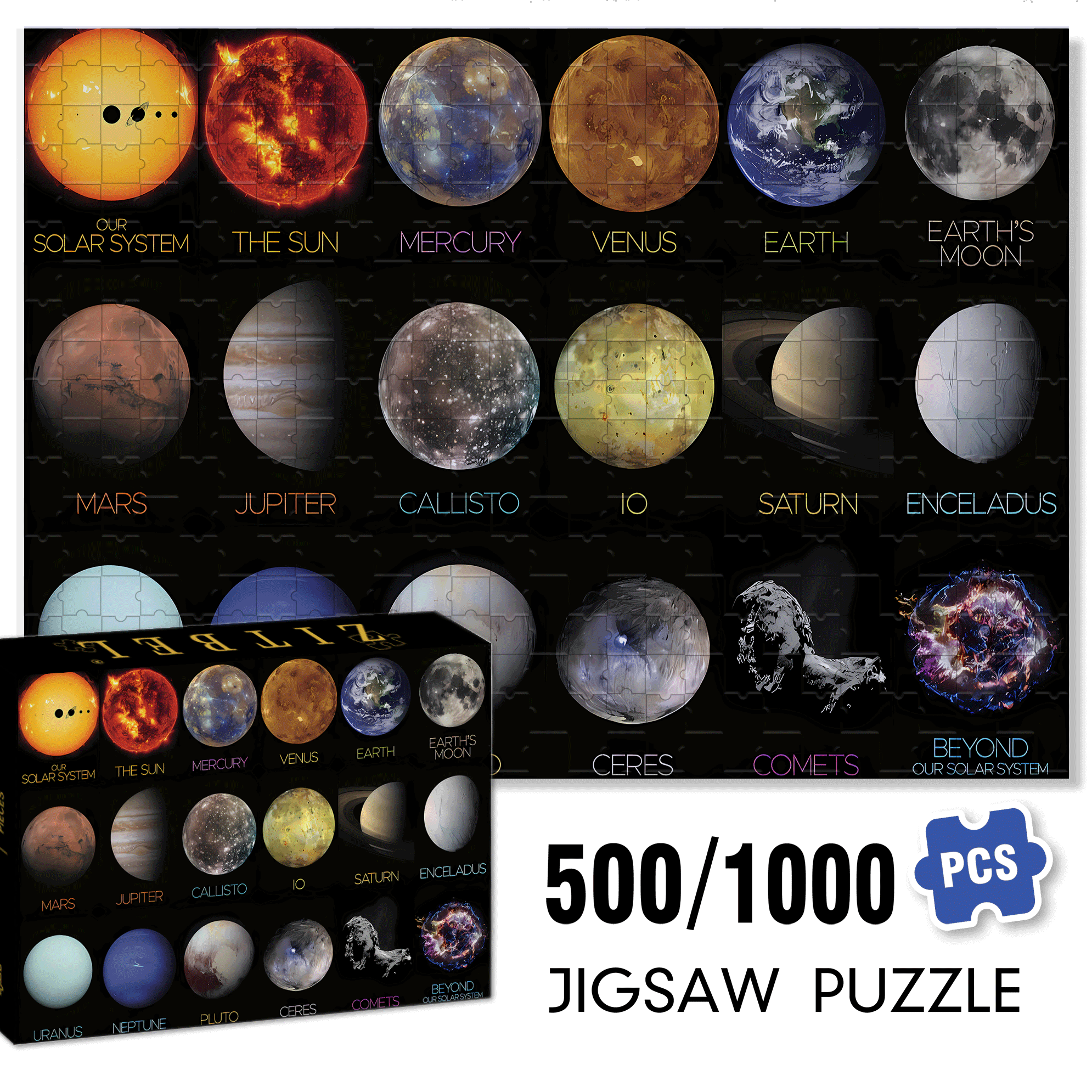 The Solar System 500pcs/1000pcs Jigsaw Puzzle, Scratch-Resistant, Interactive Family Game & Brain-Boosting DIY Decor, Perfect for Halloween, Christmas & New Year Gifts, Family Puzzle Game