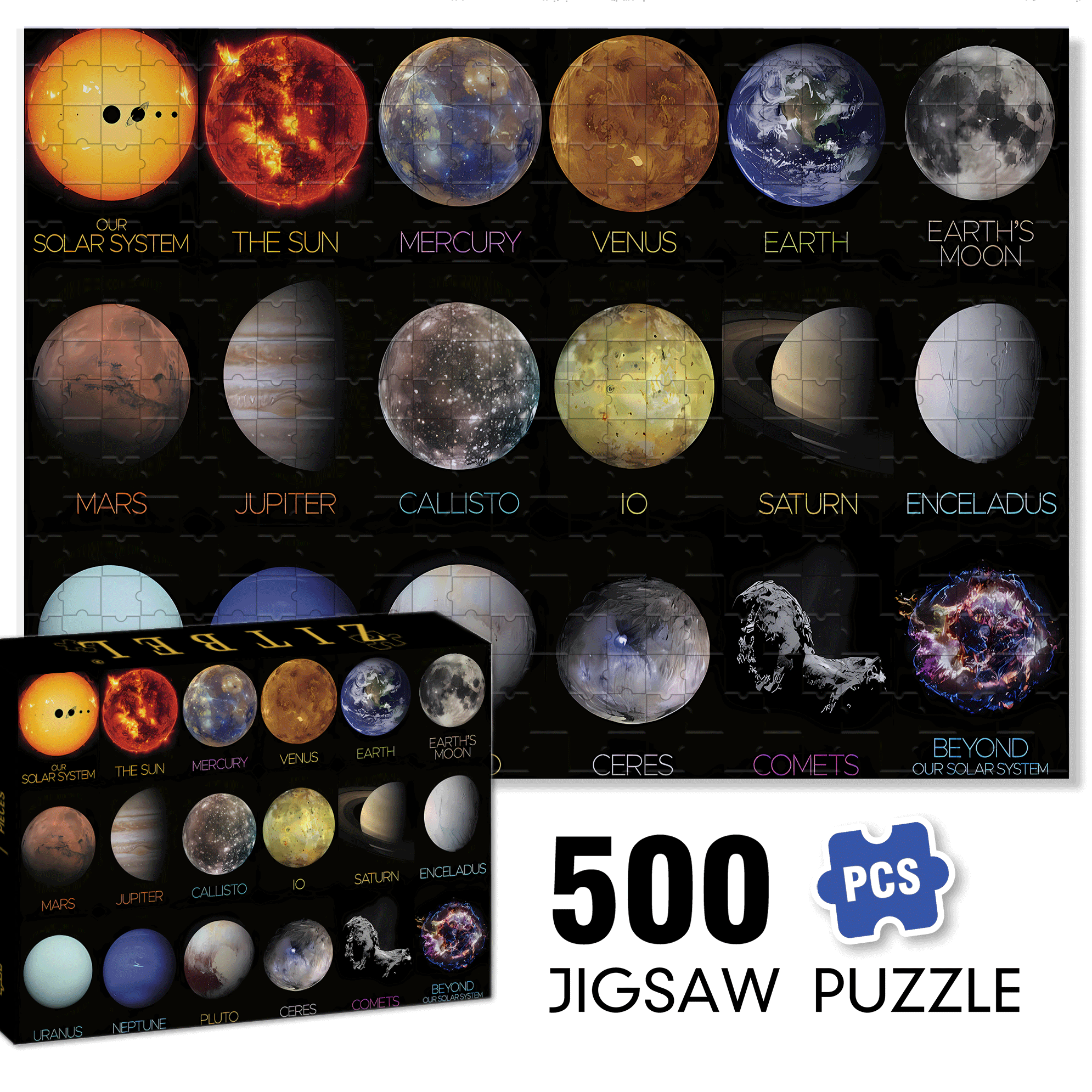 The Solar System 500pcs/1000pcs Jigsaw Puzzle, Scratch-Resistant, Interactive Family Game & Brain-Boosting DIY Decor, Perfect for Halloween, Christmas & New Year Gifts, Family Puzzle Game