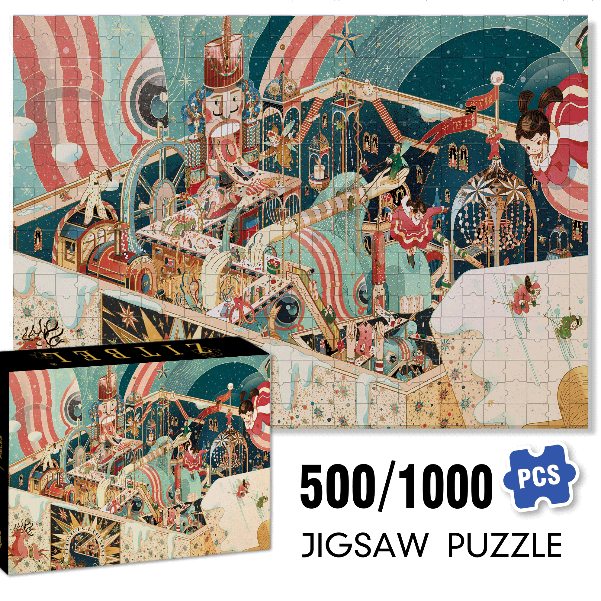 Unboxing Christmas 500pcs/1000pcs Jigsaw Puzzle, Scratch-Resistant, Interactive Family Game & Brain-Boosting DIY Decor, Perfect for Halloween, Christmas & New Year Gifts, Family Puzzle Game