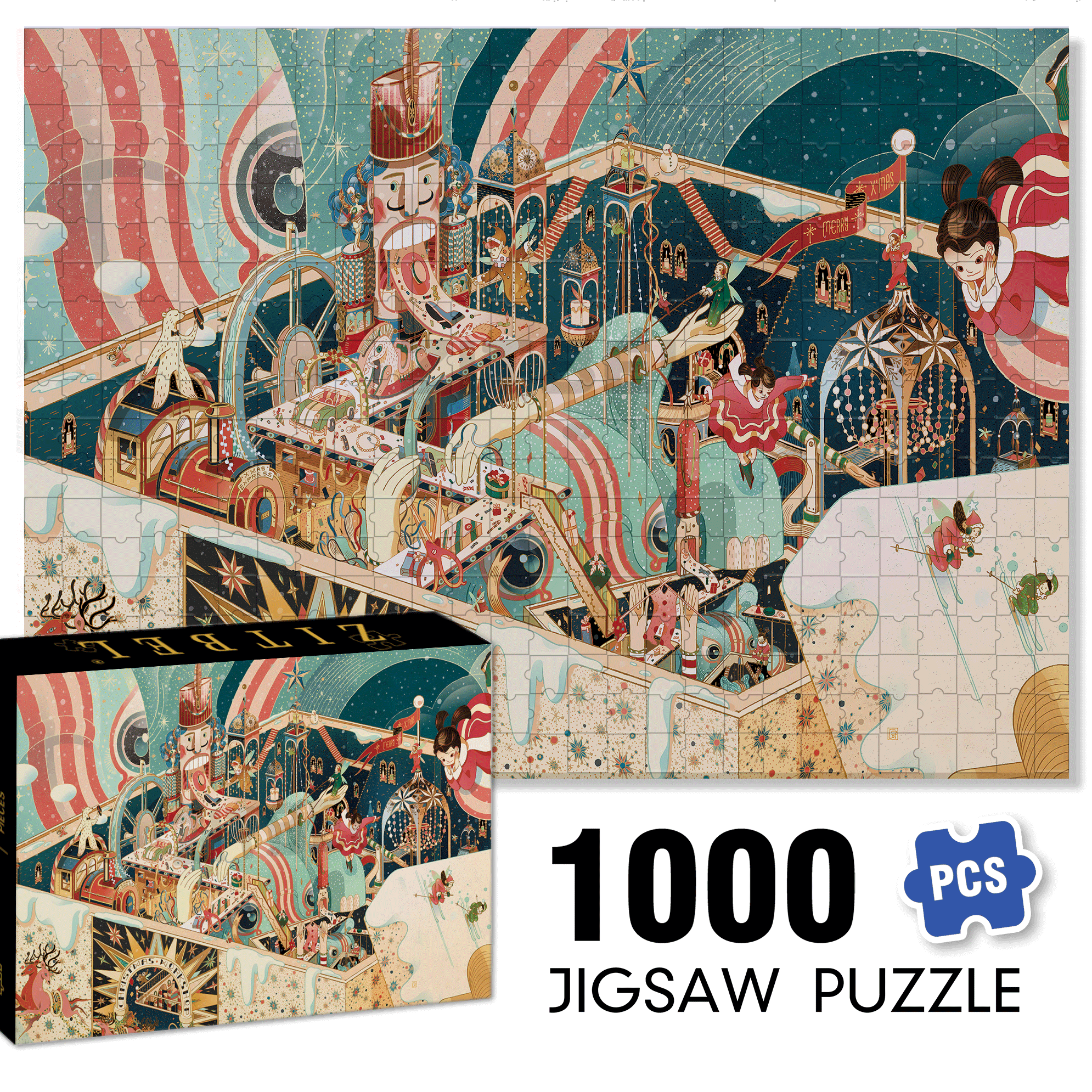 Unboxing Christmas 500pcs/1000pcs Jigsaw Puzzle, Scratch-Resistant, Interactive Family Game & Brain-Boosting DIY Decor, Perfect for Halloween, Christmas & New Year Gifts, Family Puzzle Game