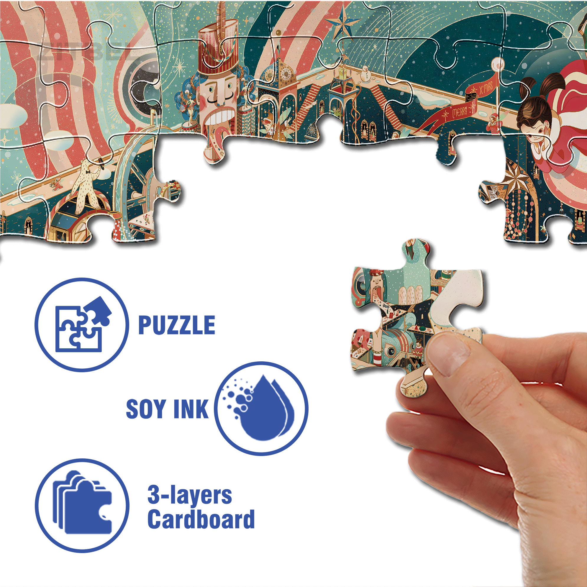Unboxing Christmas 500pcs/1000pcs Jigsaw Puzzle, Scratch-Resistant, Interactive Family Game & Brain-Boosting DIY Decor, Perfect for Halloween, Christmas & New Year Gifts, Family Puzzle Game