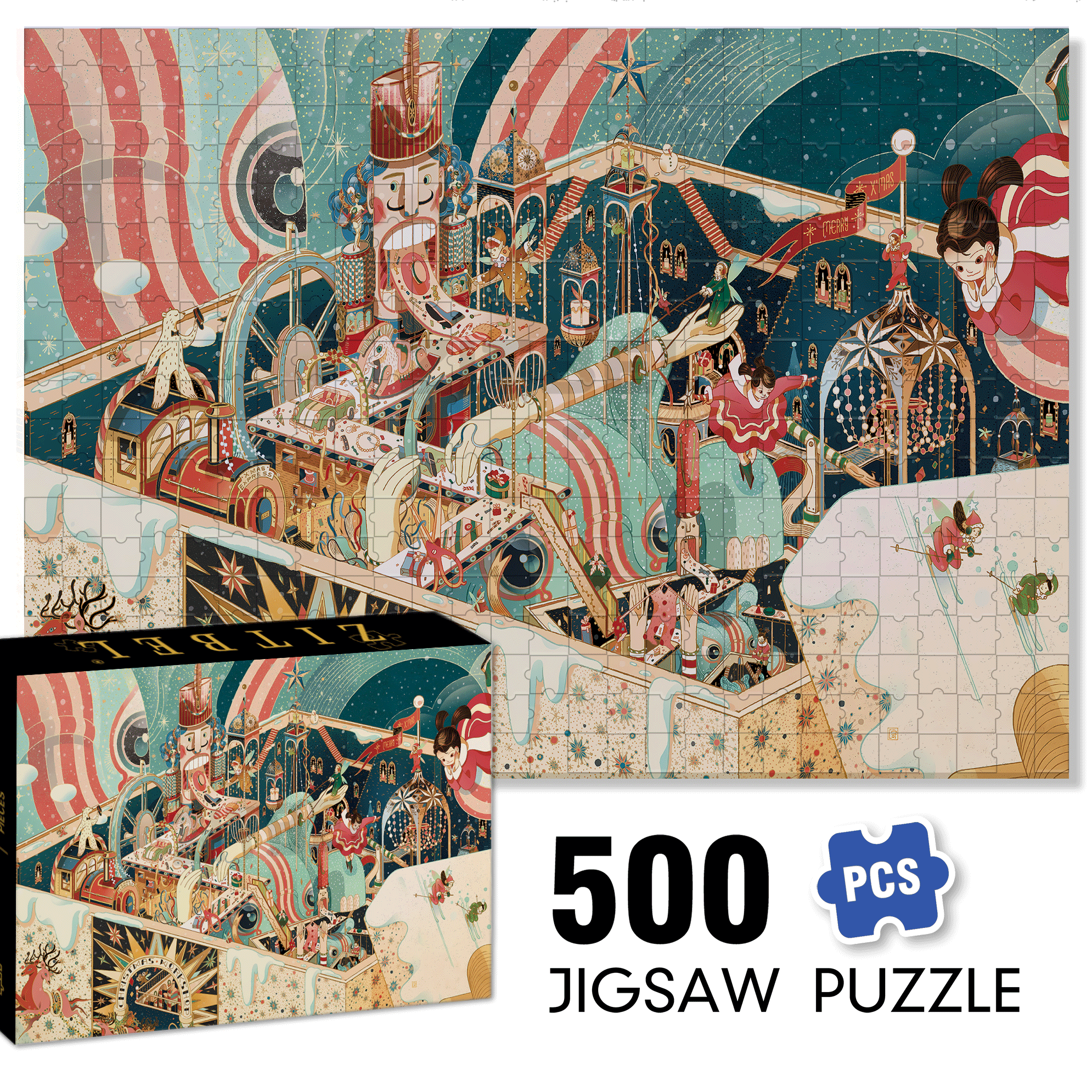Unboxing Christmas 500pcs/1000pcs Jigsaw Puzzle, Scratch-Resistant, Interactive Family Game & Brain-Boosting DIY Decor, Perfect for Halloween, Christmas & New Year Gifts, Family Puzzle Game