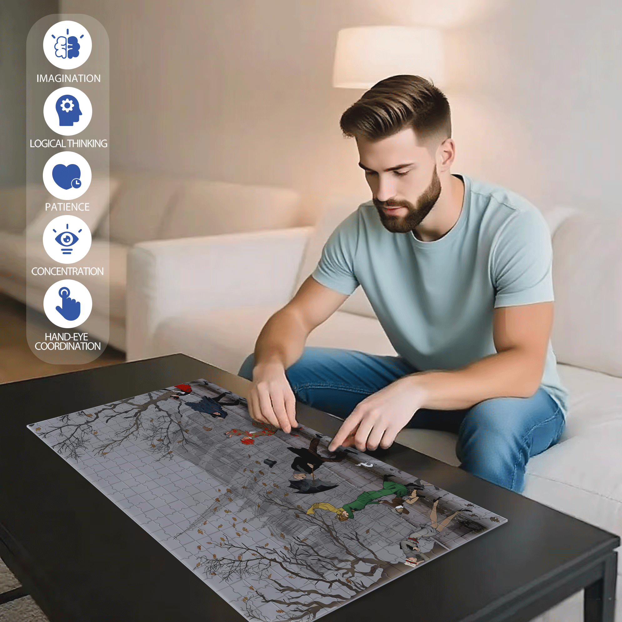 Windward 500pcs/1000pcs Jigsaw Puzzle, Scratch-Resistant, Interactive Family Game & Brain-Boosting DIY Decor, Perfect for Halloween, Christmas & New Year Gifts, Family Puzzle Game