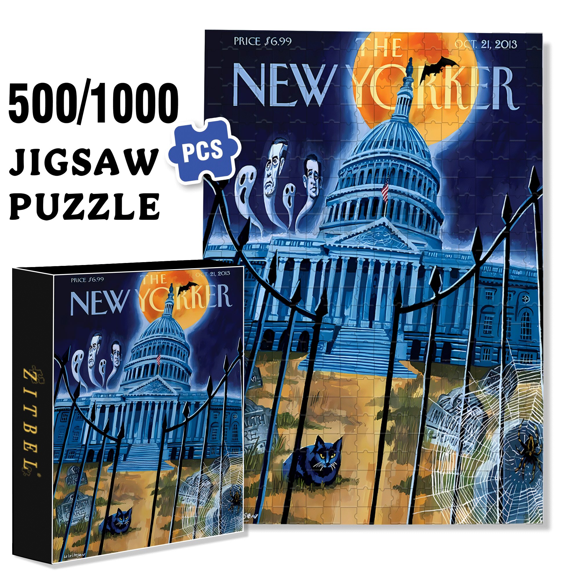 A Terrifying Night 500pcs/1000pcs Jigsaw Puzzle, Scratch-Resistant, Interactive Family Game & Brain-Boosting DIY Decor, Perfect for Halloween, Christmas & New Year Gifts, Family Puzzle Game