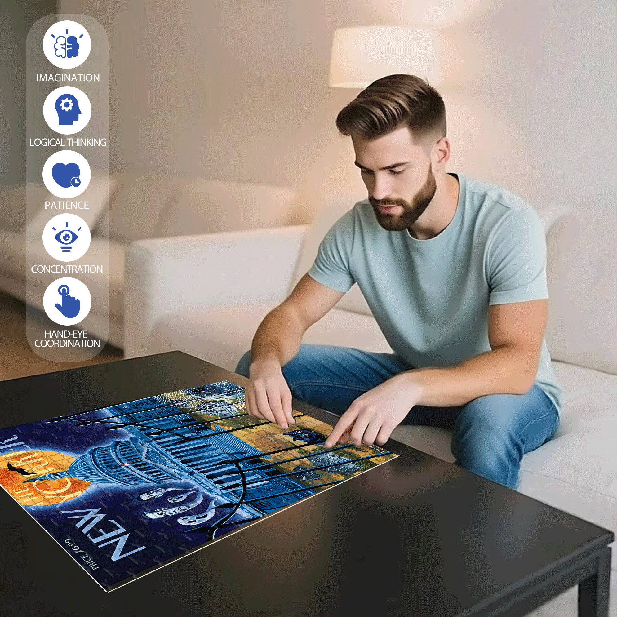 A Terrifying Night 500pcs/1000pcs Jigsaw Puzzle, Scratch-Resistant, Interactive Family Game & Brain-Boosting DIY Decor, Perfect for Halloween, Christmas & New Year Gifts, Family Puzzle Game