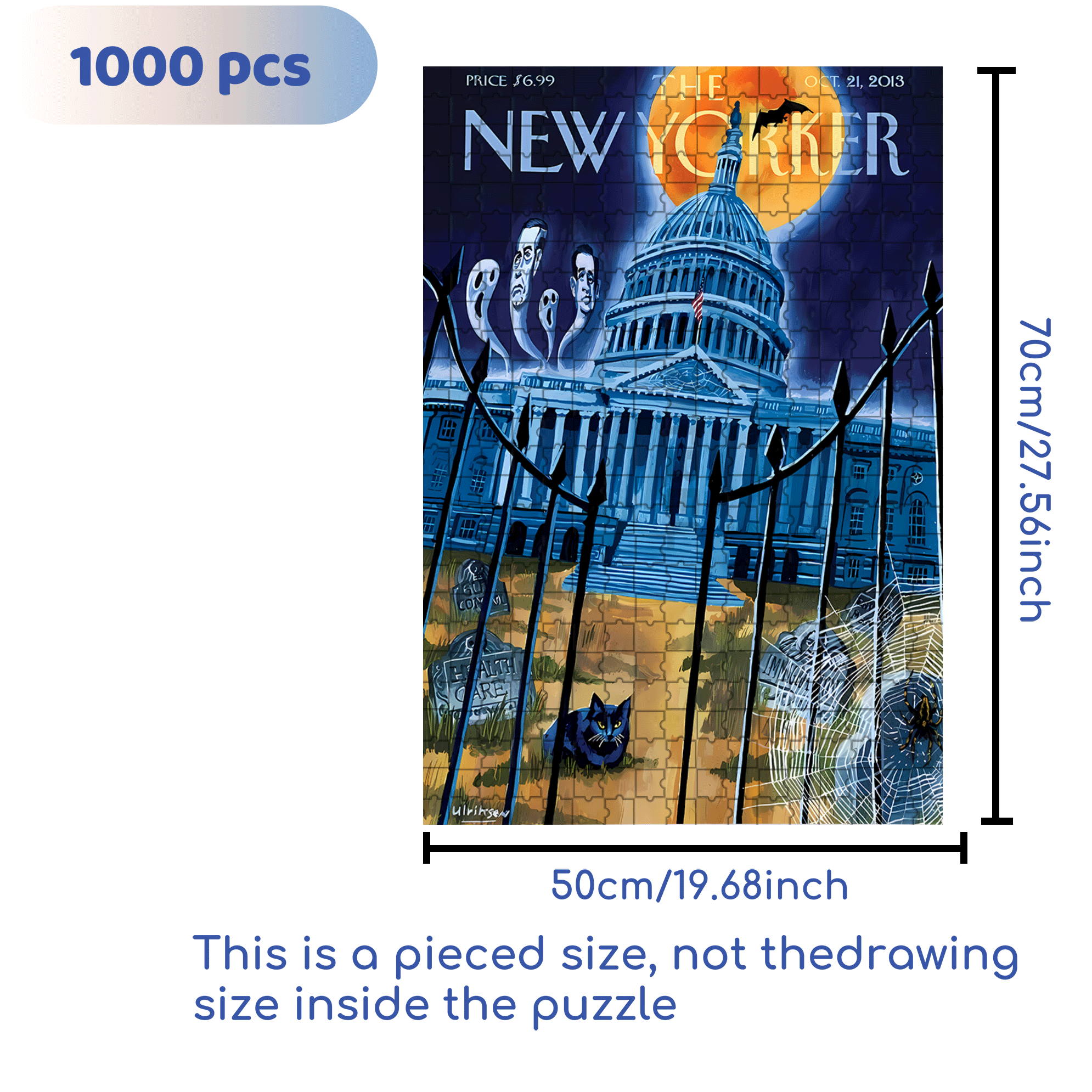 A Terrifying Night 500pcs/1000pcs Jigsaw Puzzle, Scratch-Resistant, Interactive Family Game & Brain-Boosting DIY Decor, Perfect for Halloween, Christmas & New Year Gifts, Family Puzzle Game