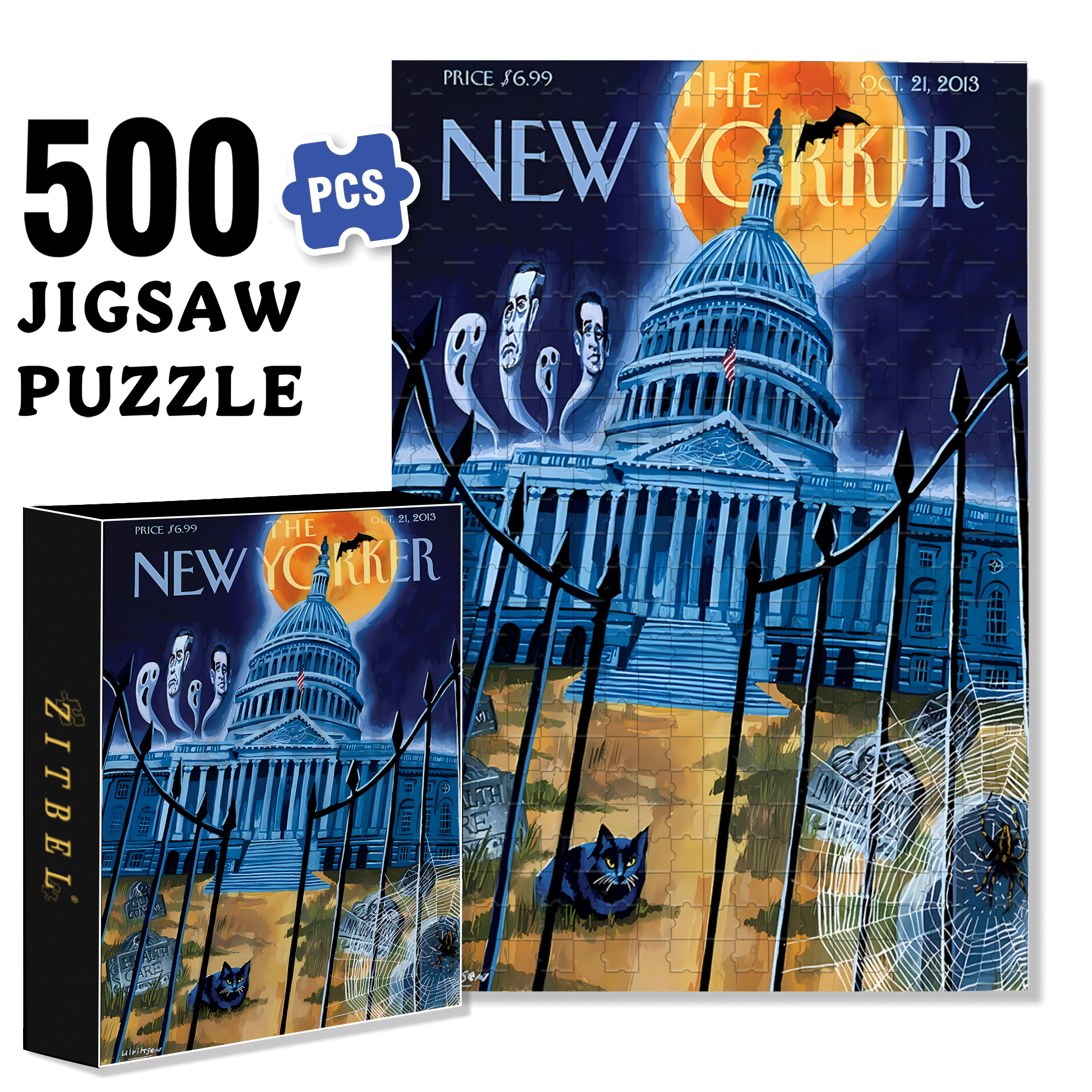 A Terrifying Night 500pcs/1000pcs Jigsaw Puzzle, Scratch-Resistant, Interactive Family Game & Brain-Boosting DIY Decor, Perfect for Halloween, Christmas & New Year Gifts, Family Puzzle Game