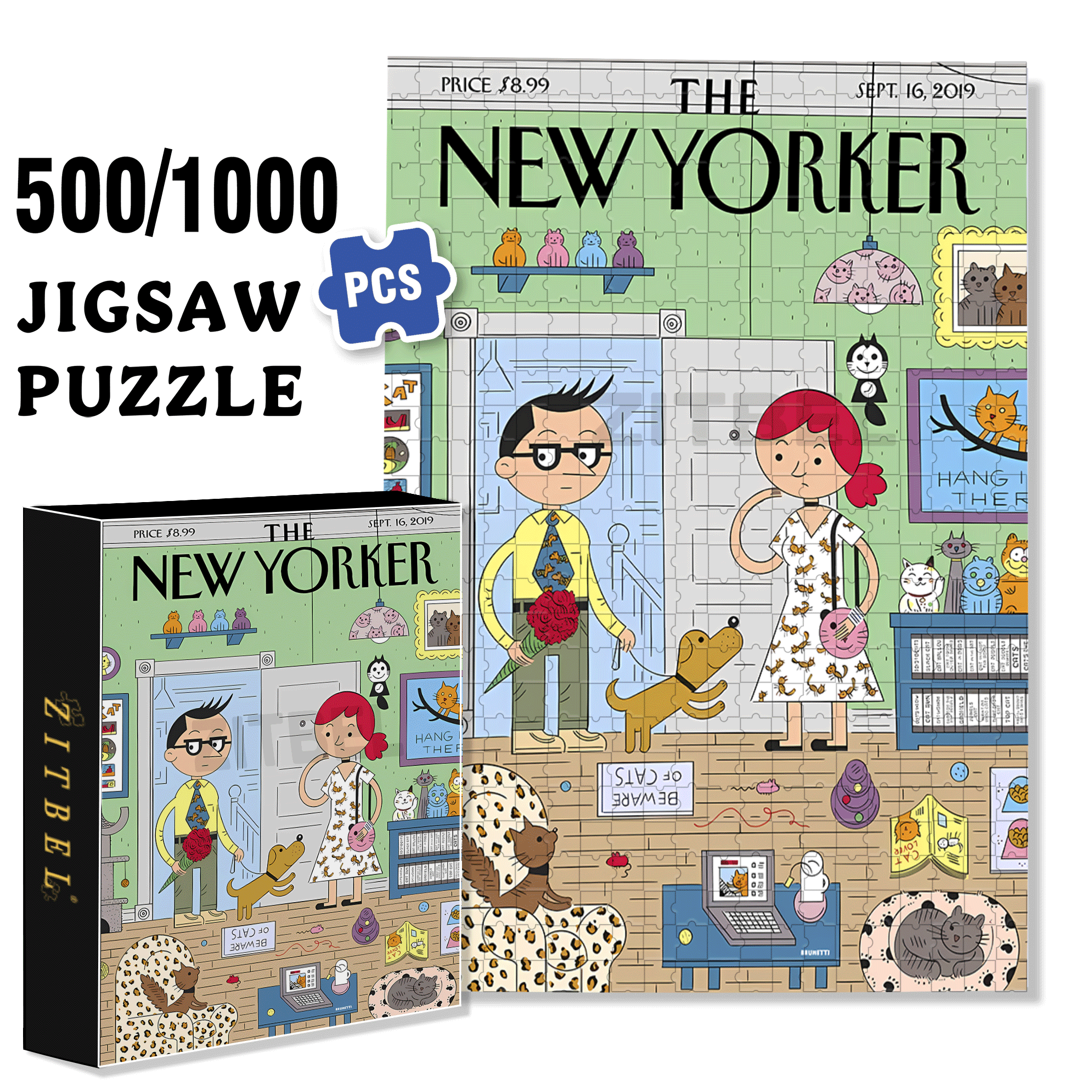 Beware Of Cats 500pcs/1000pcs Jigsaw Puzzle, Scratch-Resistant, Interactive Family Game & Brain-Boosting DIY Decor, Perfect for Halloween, Christmas & New Year Gifts, Family Puzzle Game