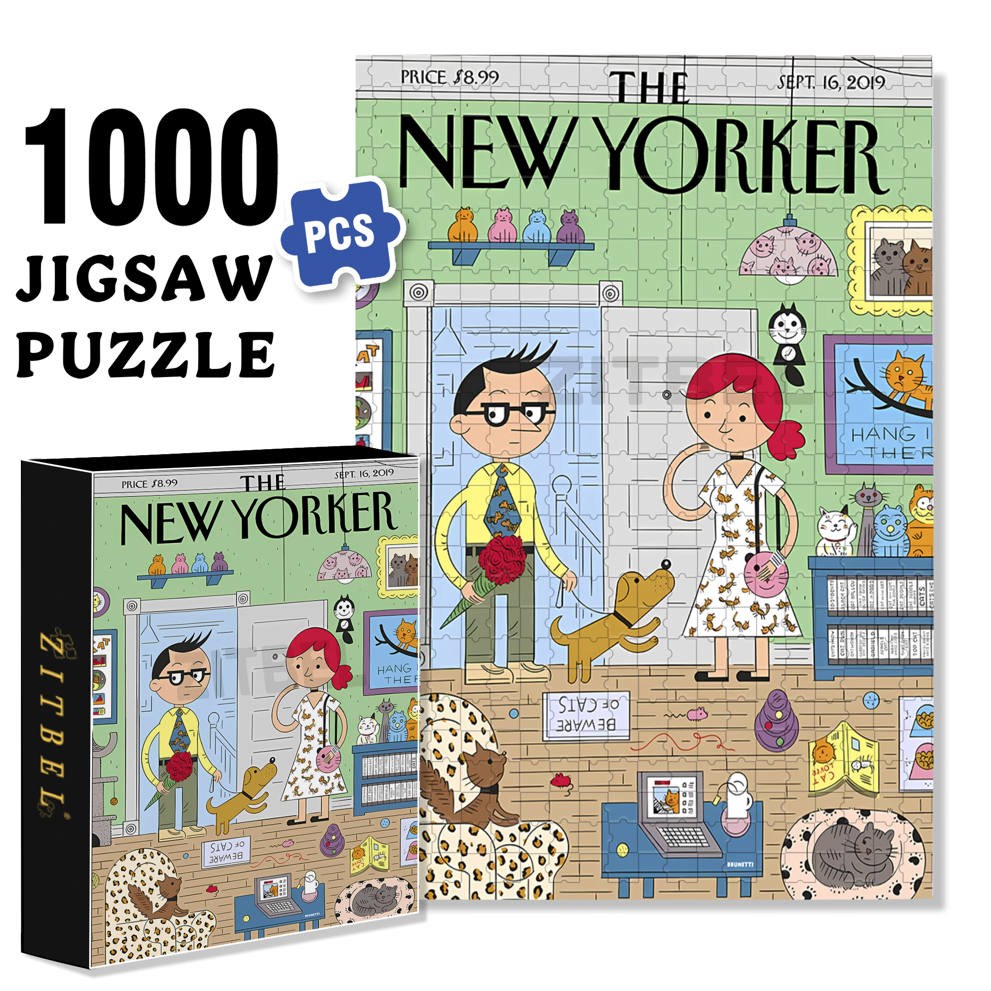 Beware Of Cats 500pcs/1000pcs Jigsaw Puzzle, Scratch-Resistant, Interactive Family Game & Brain-Boosting DIY Decor, Perfect for Halloween, Christmas & New Year Gifts, Family Puzzle Game