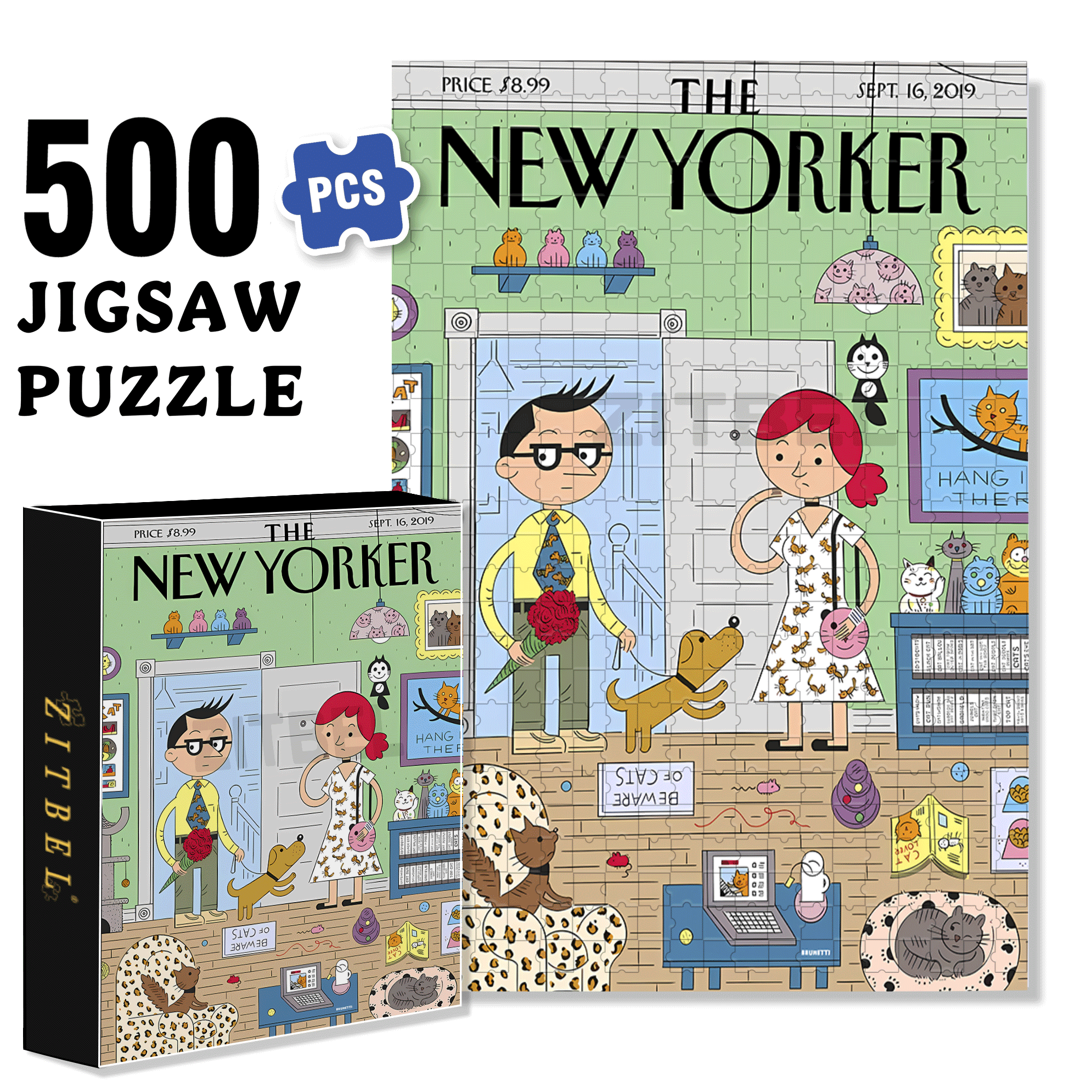 Beware Of Cats 500pcs/1000pcs Jigsaw Puzzle, Scratch-Resistant, Interactive Family Game & Brain-Boosting DIY Decor, Perfect for Halloween, Christmas & New Year Gifts, Family Puzzle Game