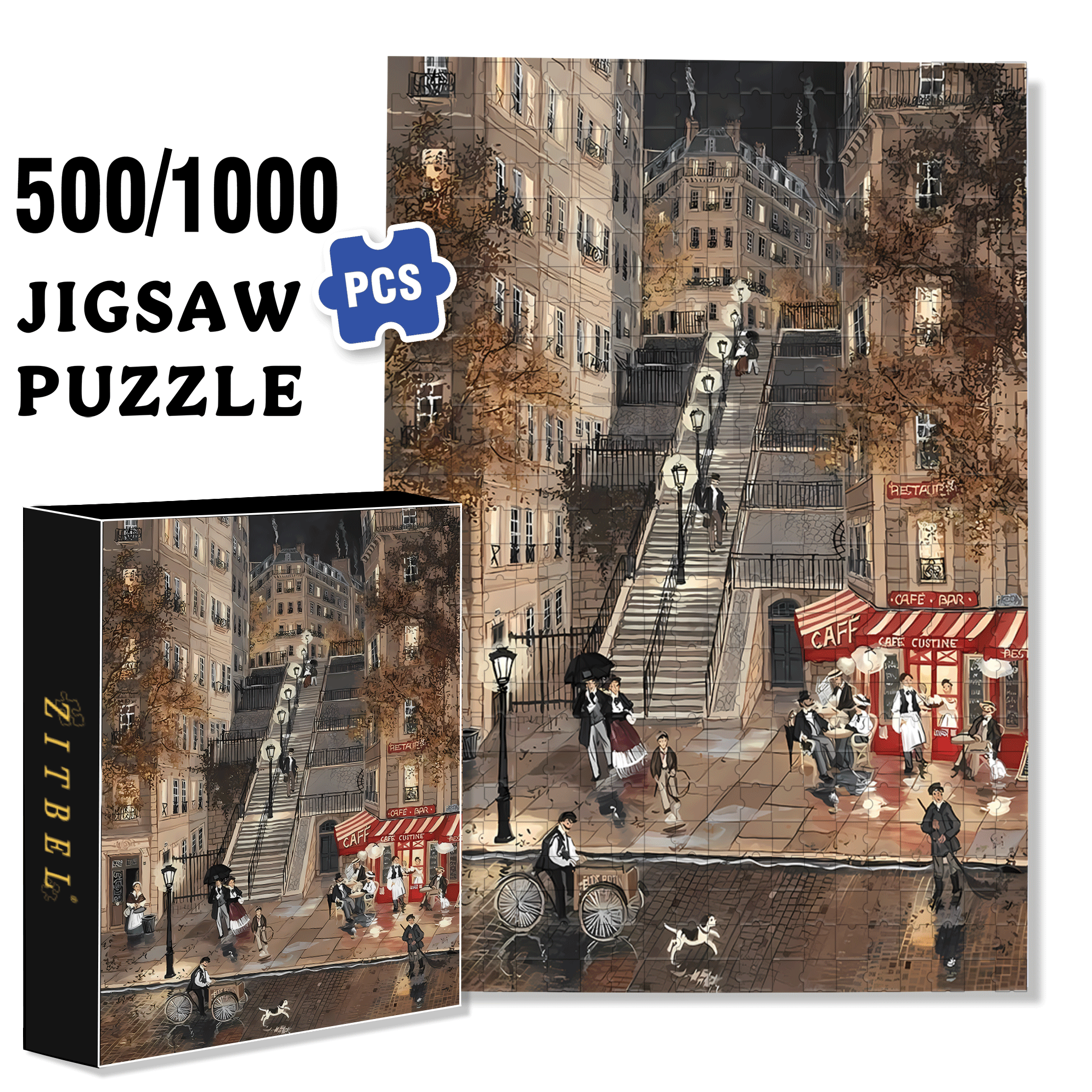 Cafe & Bar 500pcs/1000pcs Jigsaw Puzzle, Scratch-Resistant, Interactive Family Game & Brain-Boosting DIY Decor, Perfect for Halloween, Christmas & New Year Gifts, Family Puzzle Game
