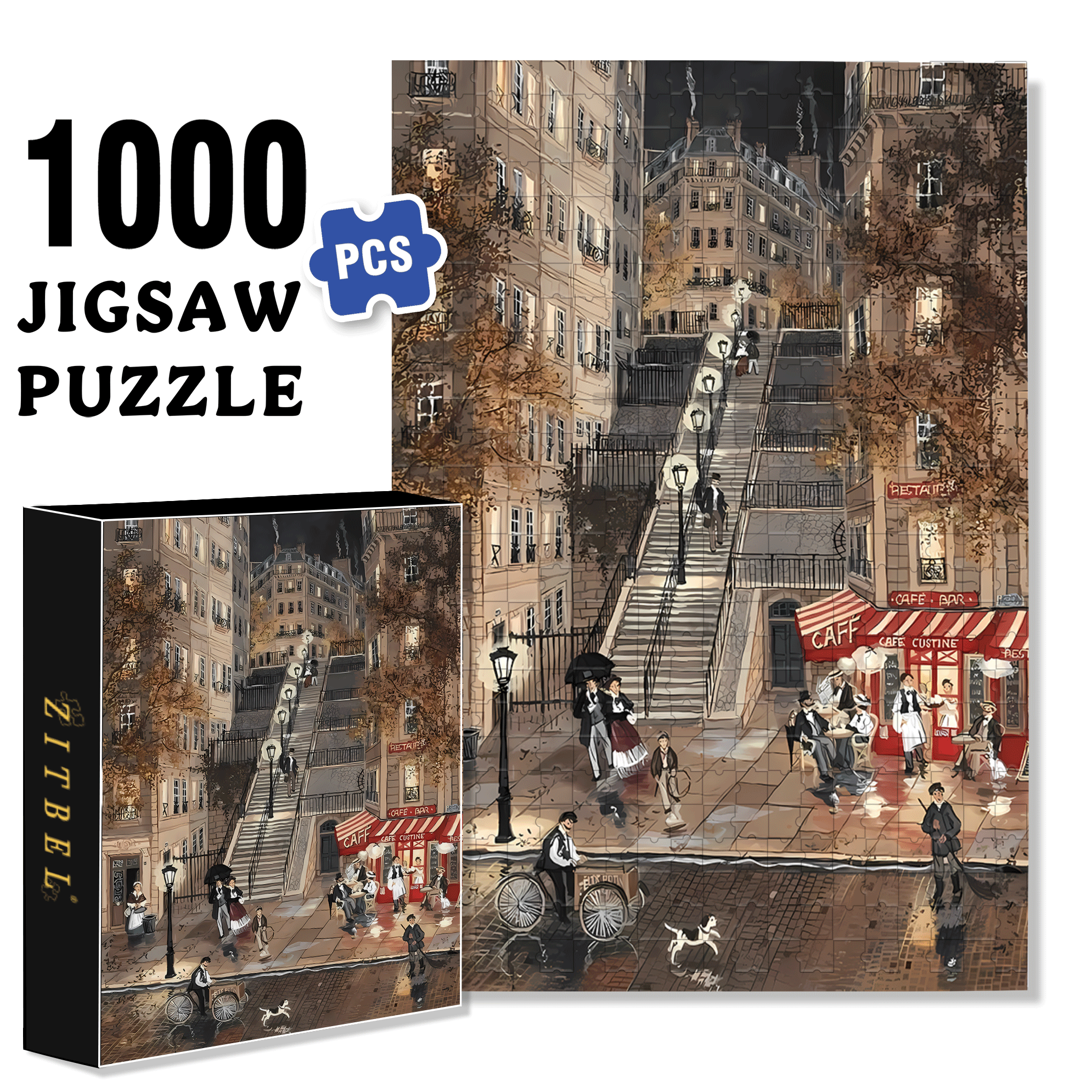 Cafe & Bar 500pcs/1000pcs Jigsaw Puzzle, Scratch-Resistant, Interactive Family Game & Brain-Boosting DIY Decor, Perfect for Halloween, Christmas & New Year Gifts, Family Puzzle Game