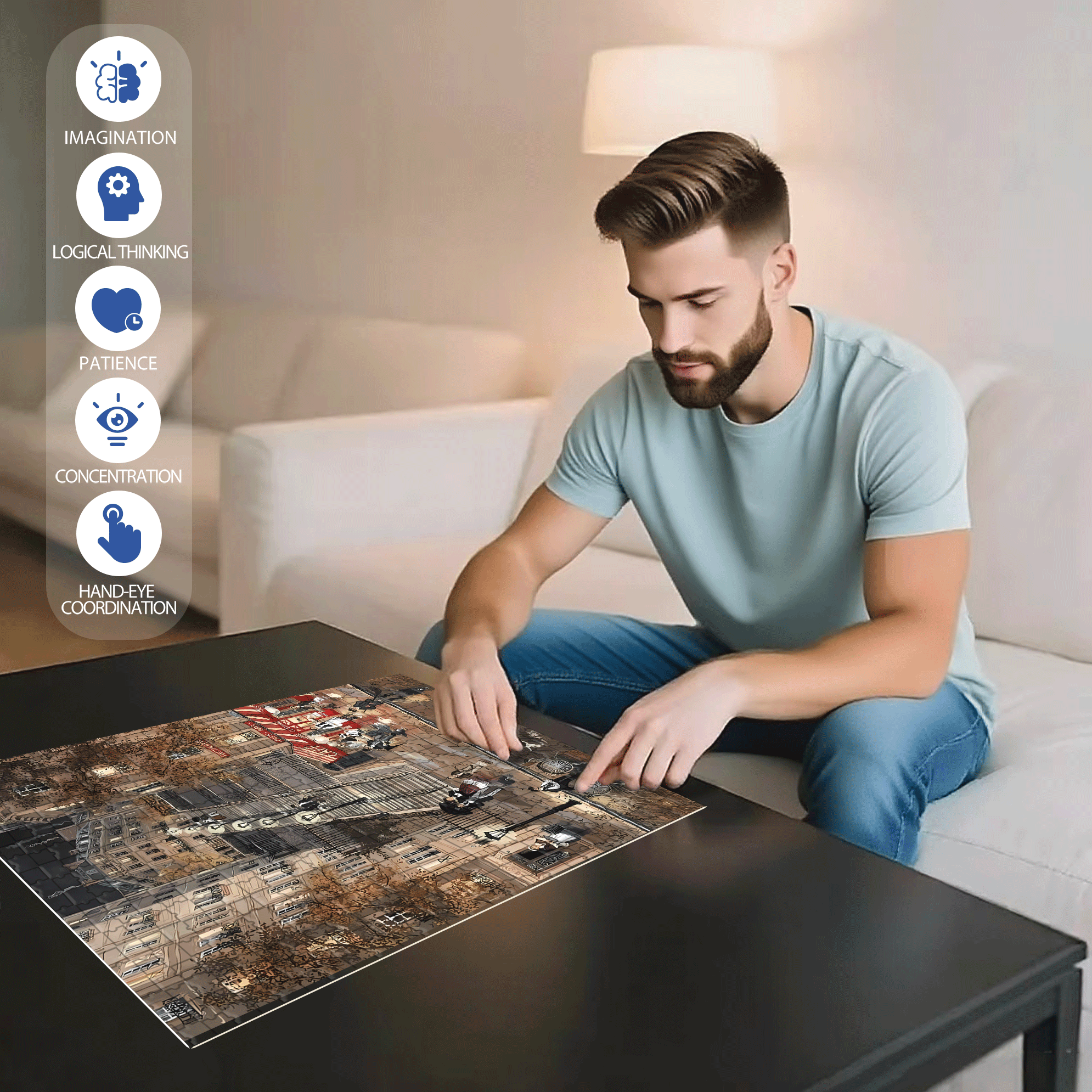 Cafe & Bar 500pcs/1000pcs Jigsaw Puzzle, Scratch-Resistant, Interactive Family Game & Brain-Boosting DIY Decor, Perfect for Halloween, Christmas & New Year Gifts, Family Puzzle Game