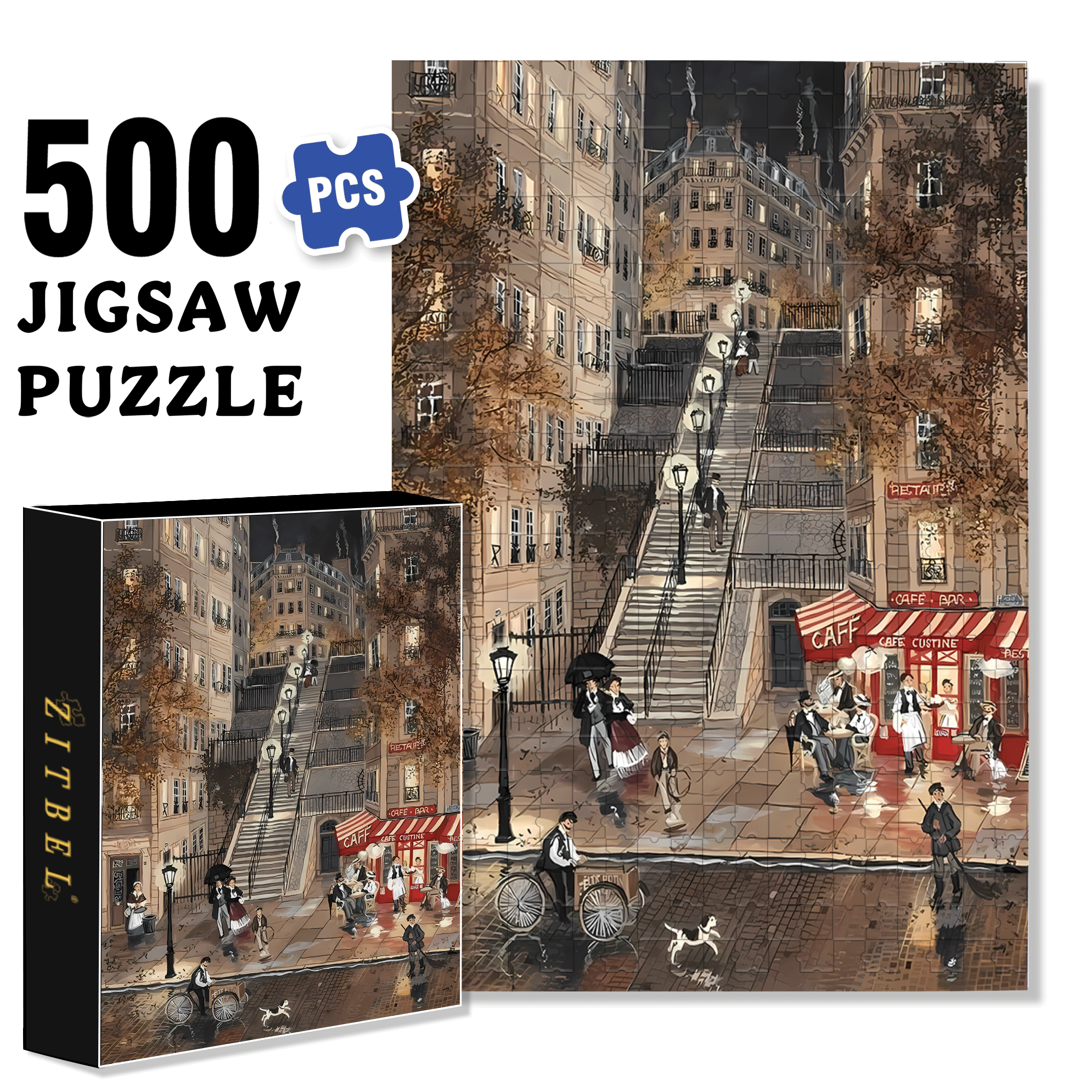 Cafe & Bar 500pcs/1000pcs Jigsaw Puzzle, Scratch-Resistant, Interactive Family Game & Brain-Boosting DIY Decor, Perfect for Halloween, Christmas & New Year Gifts, Family Puzzle Game