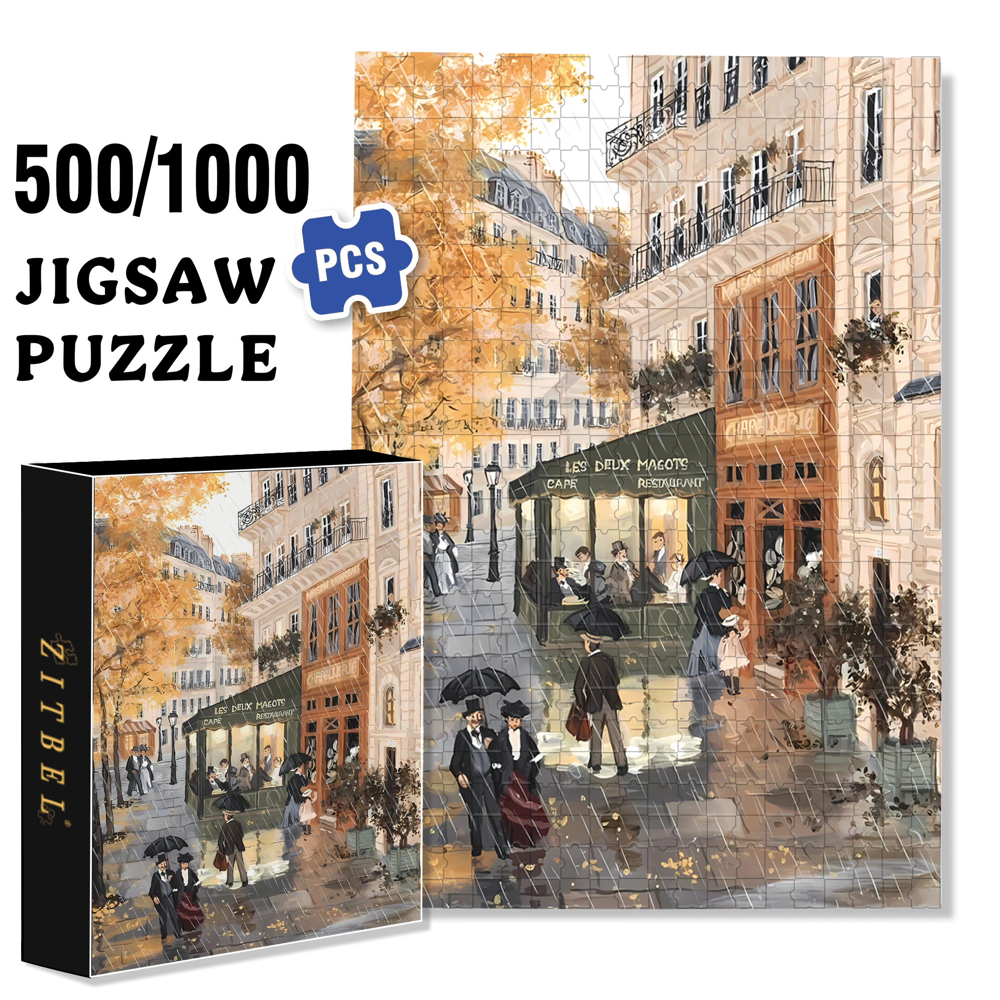 Cafe & Restaurant 500pcs/1000pcs Jigsaw Puzzle, Scratch-Resistant, Interactive Family Game & Brain-Boosting DIY Decor, Perfect for Halloween, Christmas & New Year Gifts, Family Puzzle Game