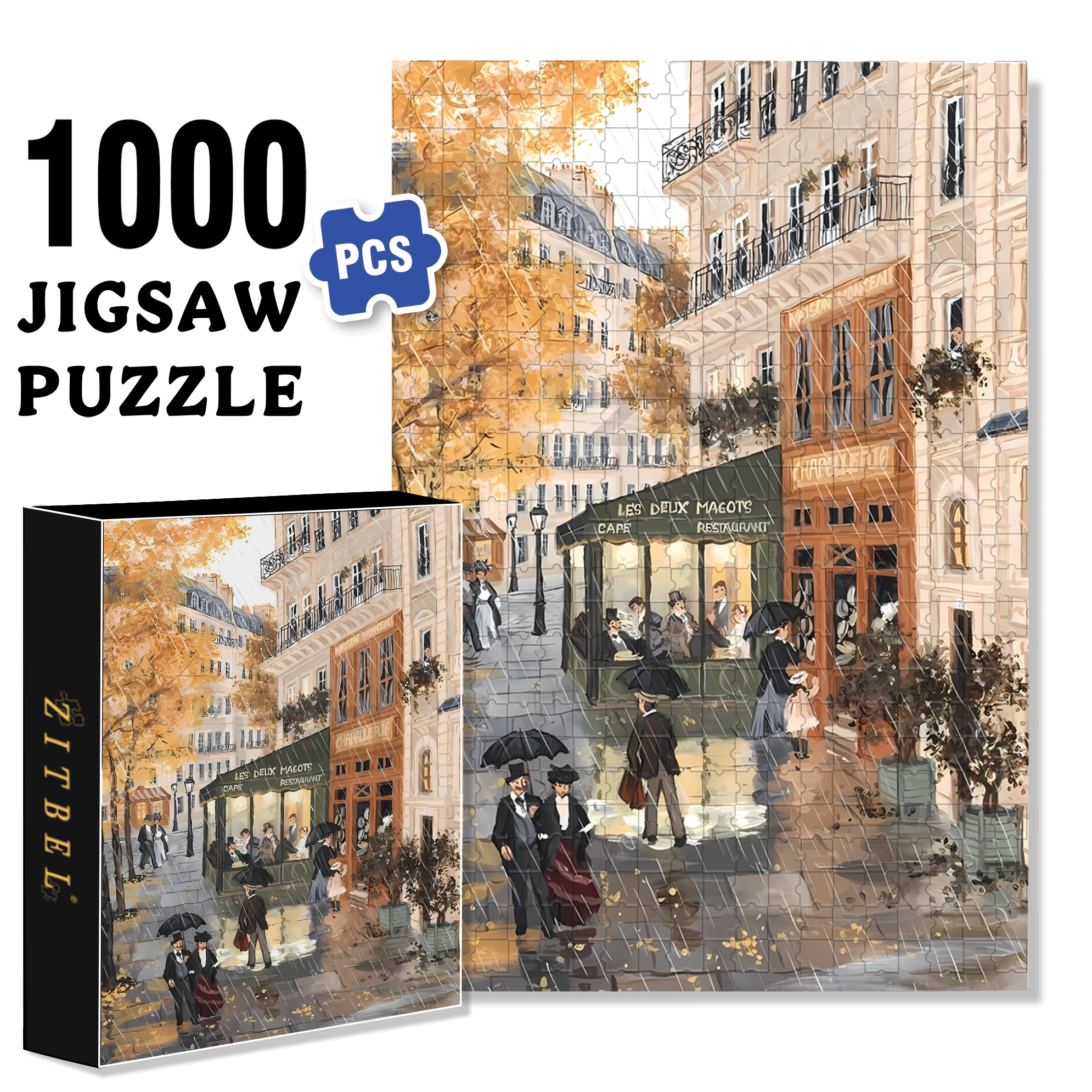 Cafe & Restaurant 500pcs/1000pcs Jigsaw Puzzle, Scratch-Resistant, Interactive Family Game & Brain-Boosting DIY Decor, Perfect for Halloween, Christmas & New Year Gifts, Family Puzzle Game