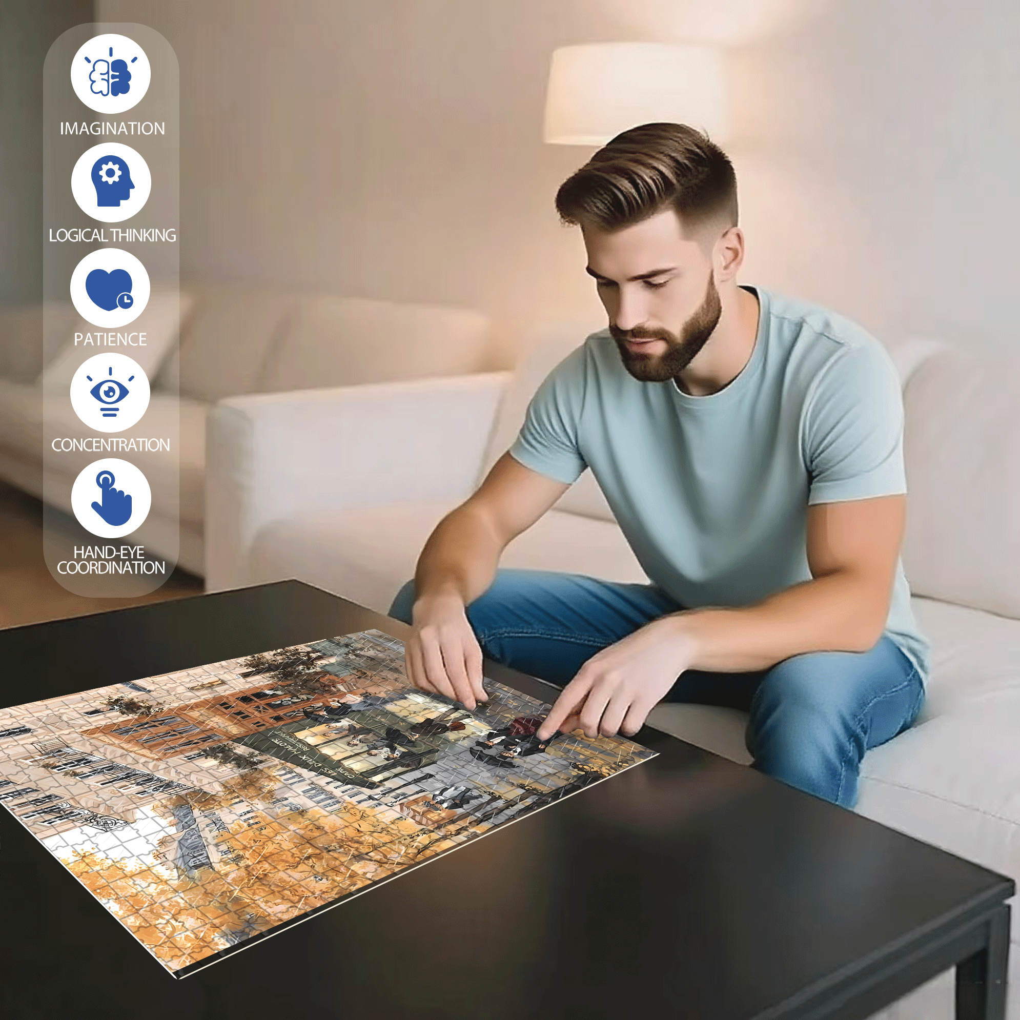 Cafe & Restaurant 500pcs/1000pcs Jigsaw Puzzle, Scratch-Resistant, Interactive Family Game & Brain-Boosting DIY Decor, Perfect for Halloween, Christmas & New Year Gifts, Family Puzzle Game