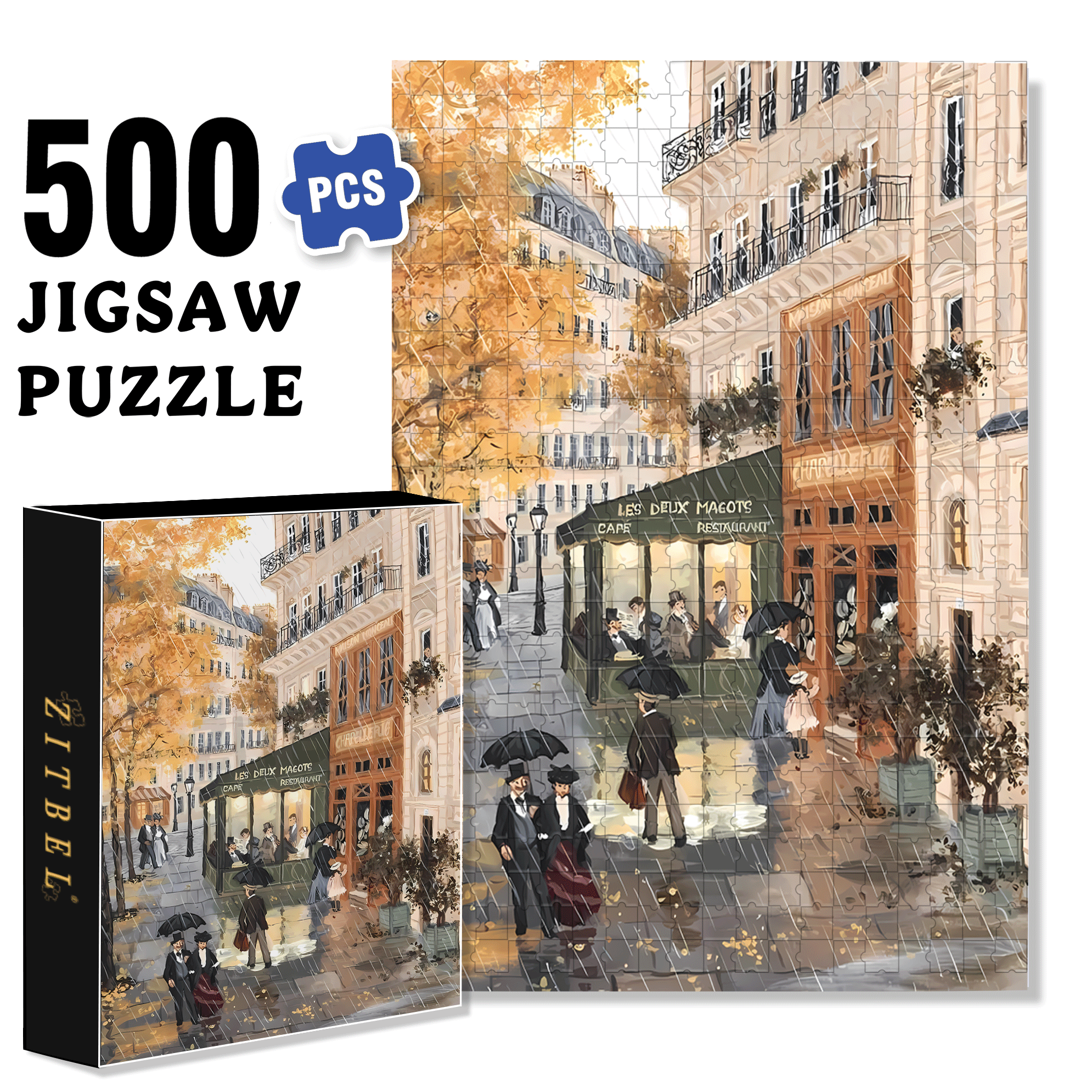 Cafe & Restaurant 500pcs/1000pcs Jigsaw Puzzle, Scratch-Resistant, Interactive Family Game & Brain-Boosting DIY Decor, Perfect for Halloween, Christmas & New Year Gifts, Family Puzzle Game
