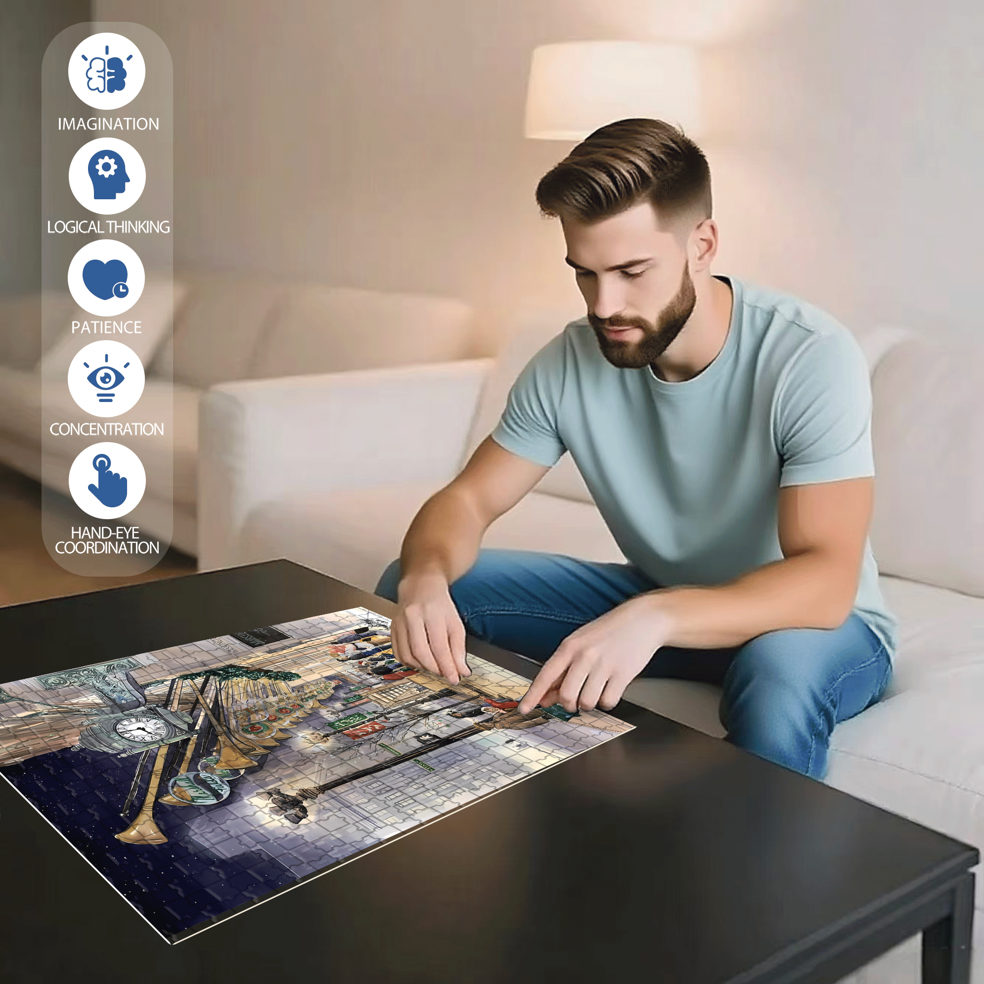 Christmas Eve 3 500pcs/1000pcs Jigsaw Puzzle, Scratch-Resistant, Interactive Family Game & Brain-Boosting DIY Decor, Perfect for Halloween, Christmas & New Year Gifts, Family Puzzle Game
