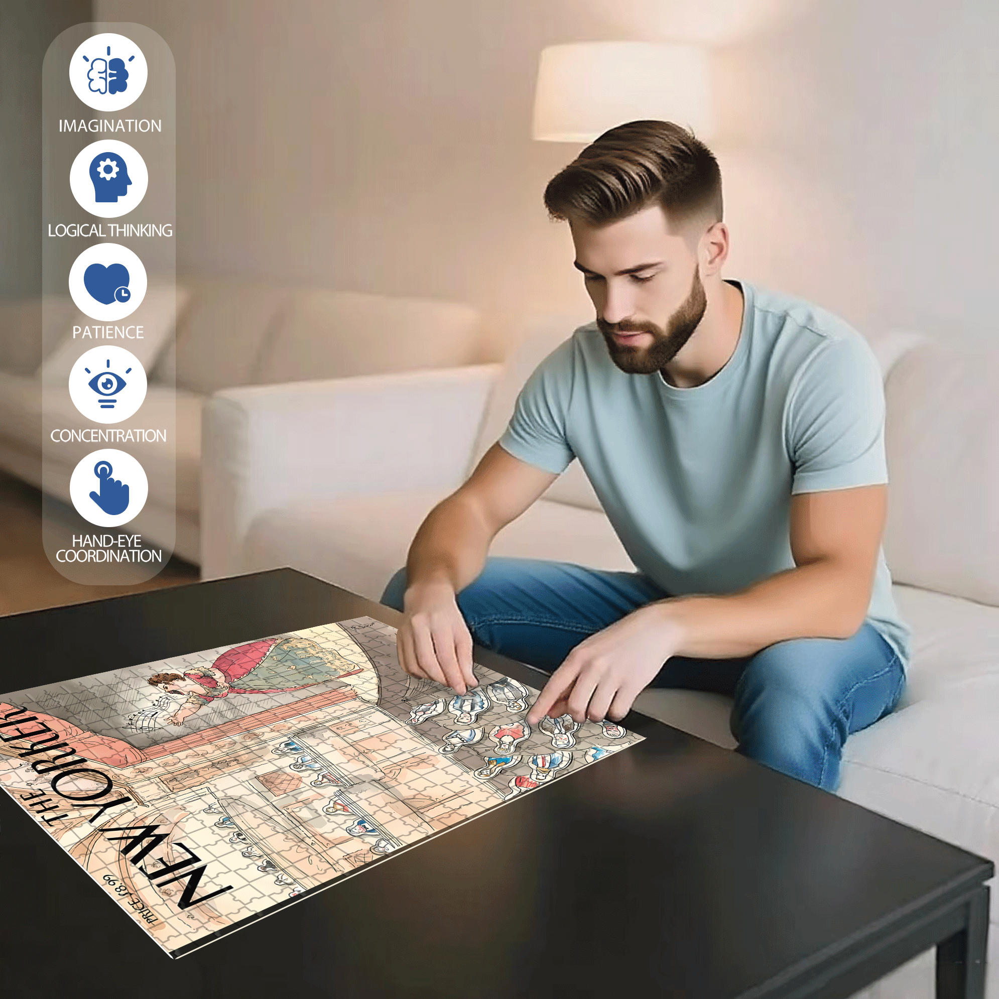 Fake Audience 500pcs/1000pcs Jigsaw Puzzle, Scratch-Resistant, Interactive Family Game & Brain-Boosting DIY Decor, Perfect for Halloween, Christmas & New Year Gifts, Family Puzzle Game