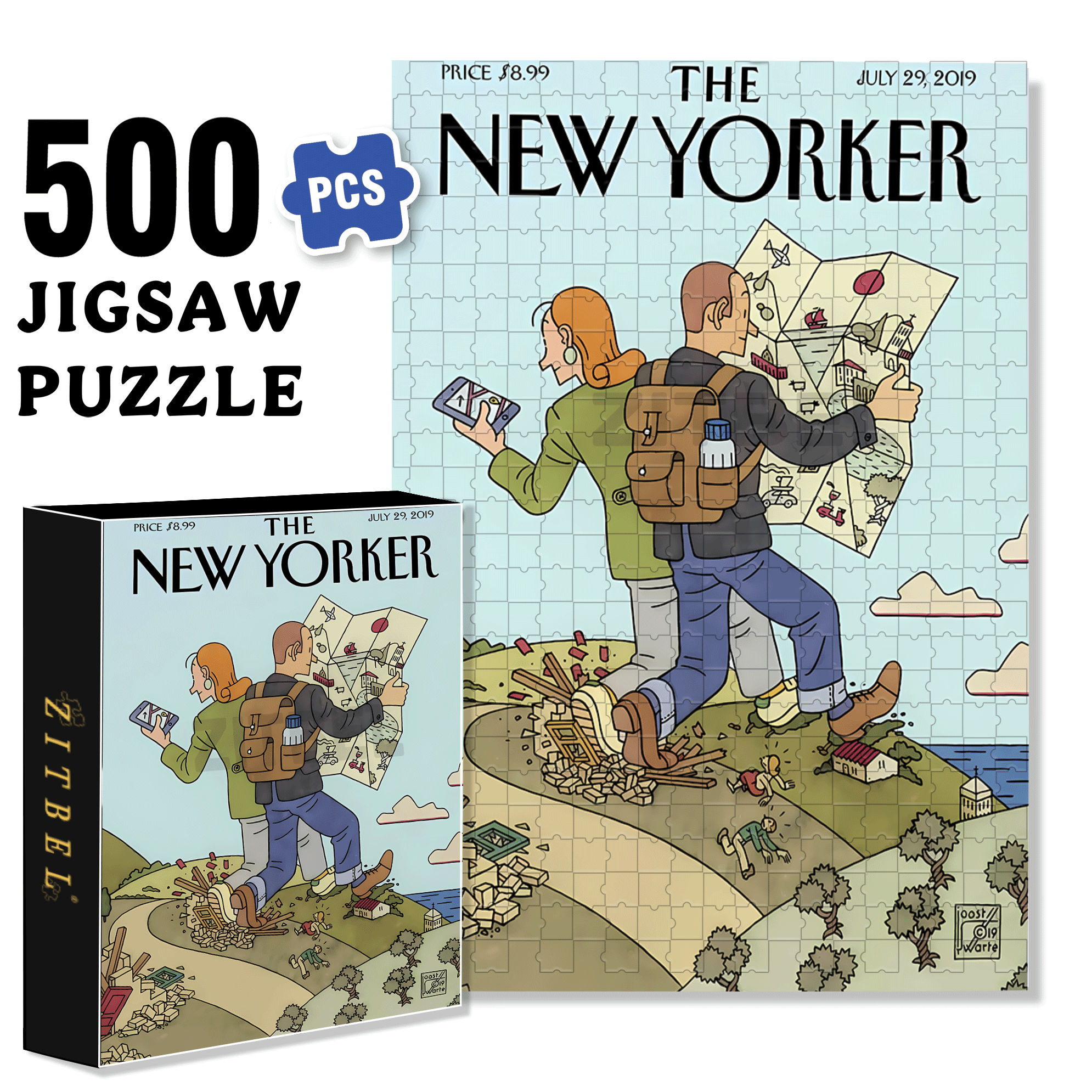 Follow The Map 500pcs/1000pcs Jigsaw Puzzle, Scratch-Resistant, Interactive Family Game & Brain-Boosting DIY Decor, Perfect for Halloween, Christmas & New Year Gifts, Family Puzzle Game