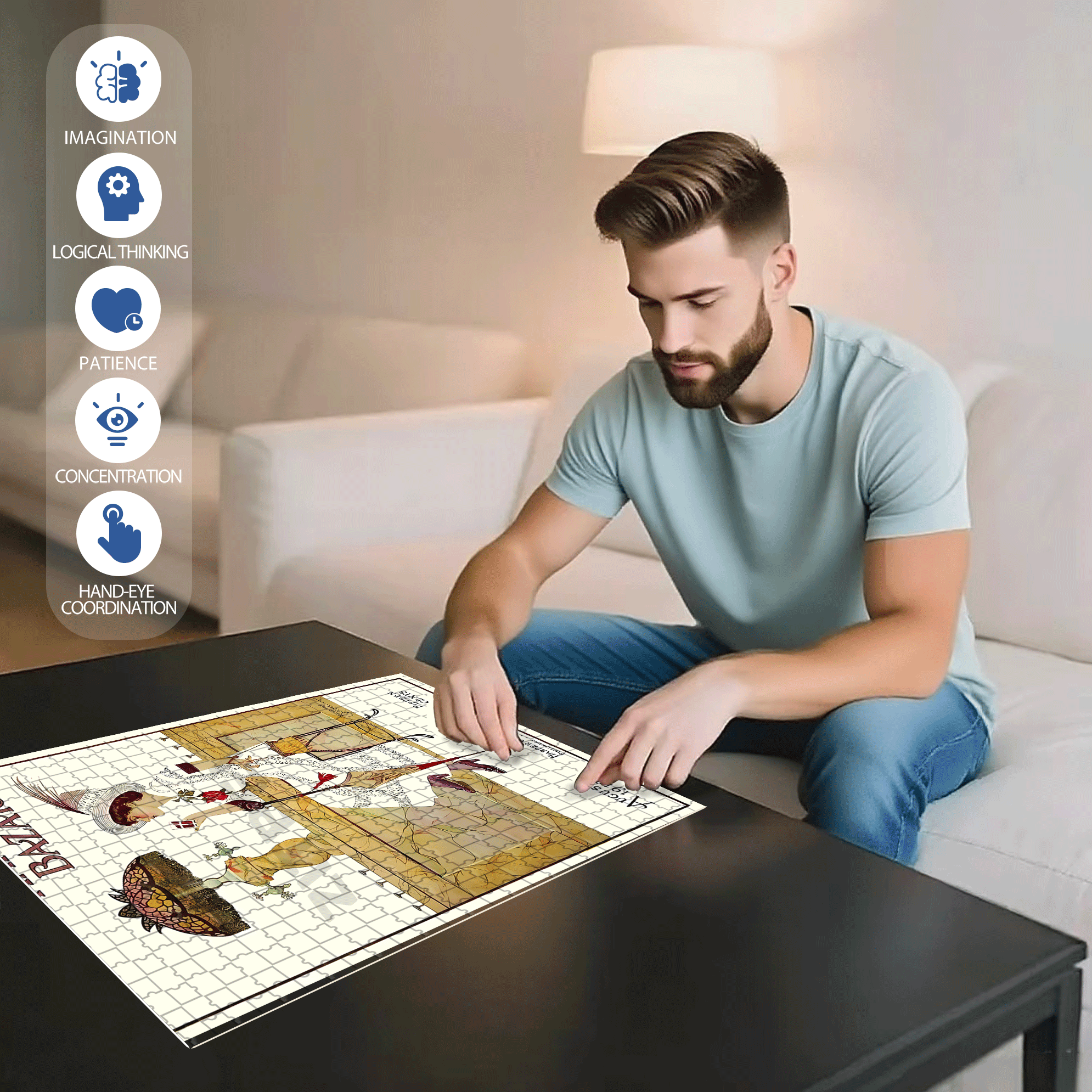 Happy Hour 2 500pcs/1000pcs Jigsaw Puzzle, Scratch-Resistant, Interactive Family Game & Brain-Boosting DIY Decor, Perfect for Halloween, Christmas & New Year Gifts, Family Puzzle Game