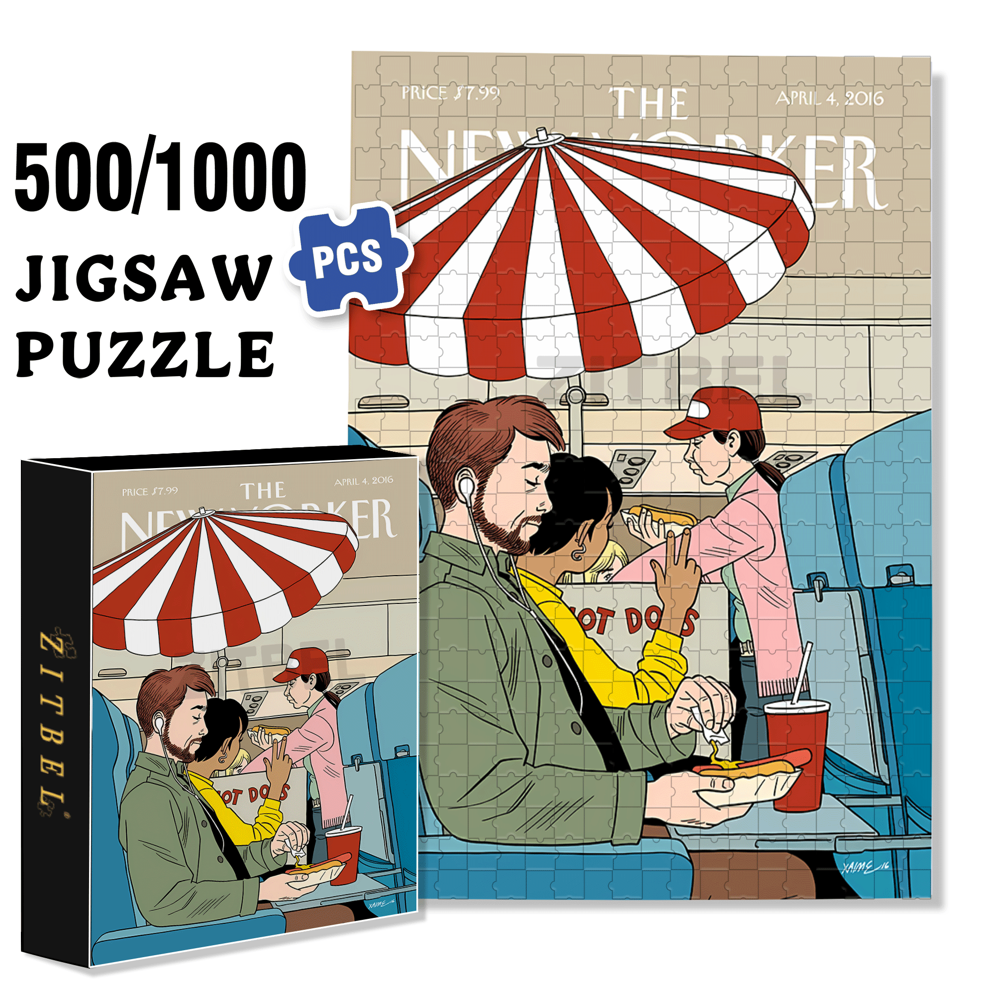 Hot Dog Selling Cart 500pcs/1000pcs Jigsaw Puzzle, Scratch-Resistant, Interactive Family Game & Brain-Boosting DIY Decor, Perfect for Halloween, Christmas & New Year Gifts, Family Puzzle Game