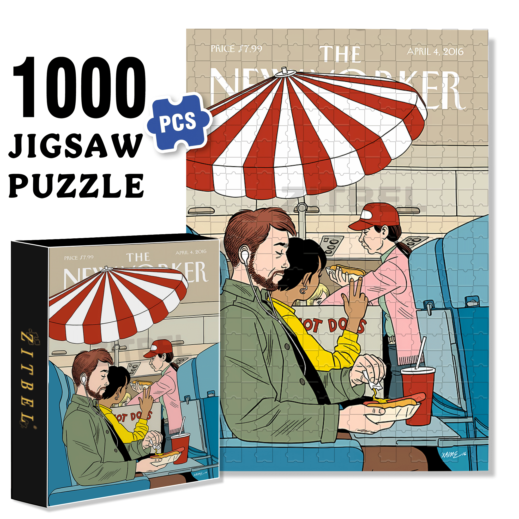 Hot Dog Selling Cart 500pcs/1000pcs Jigsaw Puzzle, Scratch-Resistant, Interactive Family Game & Brain-Boosting DIY Decor, Perfect for Halloween, Christmas & New Year Gifts, Family Puzzle Game