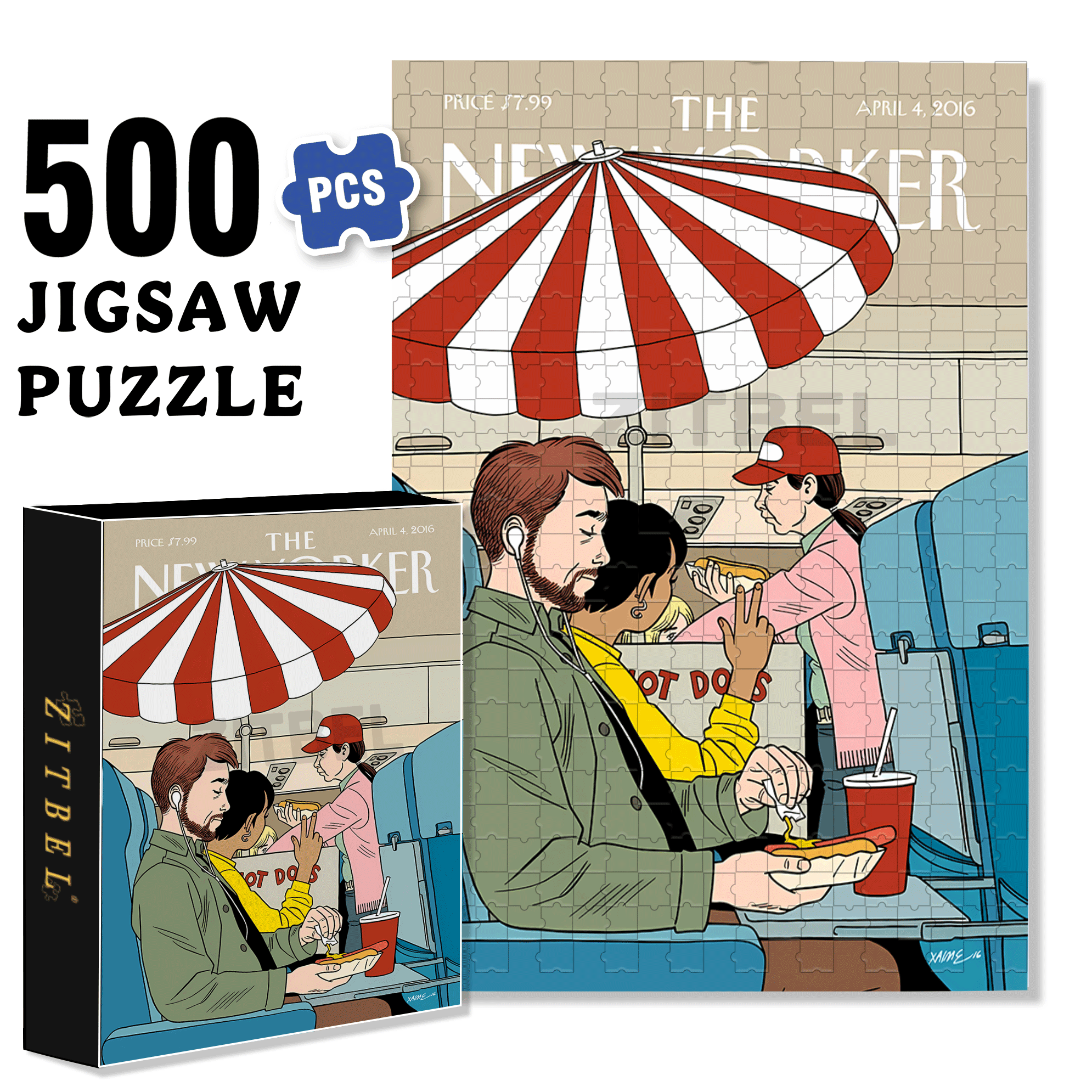 Hot Dog Selling Cart 500pcs/1000pcs Jigsaw Puzzle, Scratch-Resistant, Interactive Family Game & Brain-Boosting DIY Decor, Perfect for Halloween, Christmas & New Year Gifts, Family Puzzle Game