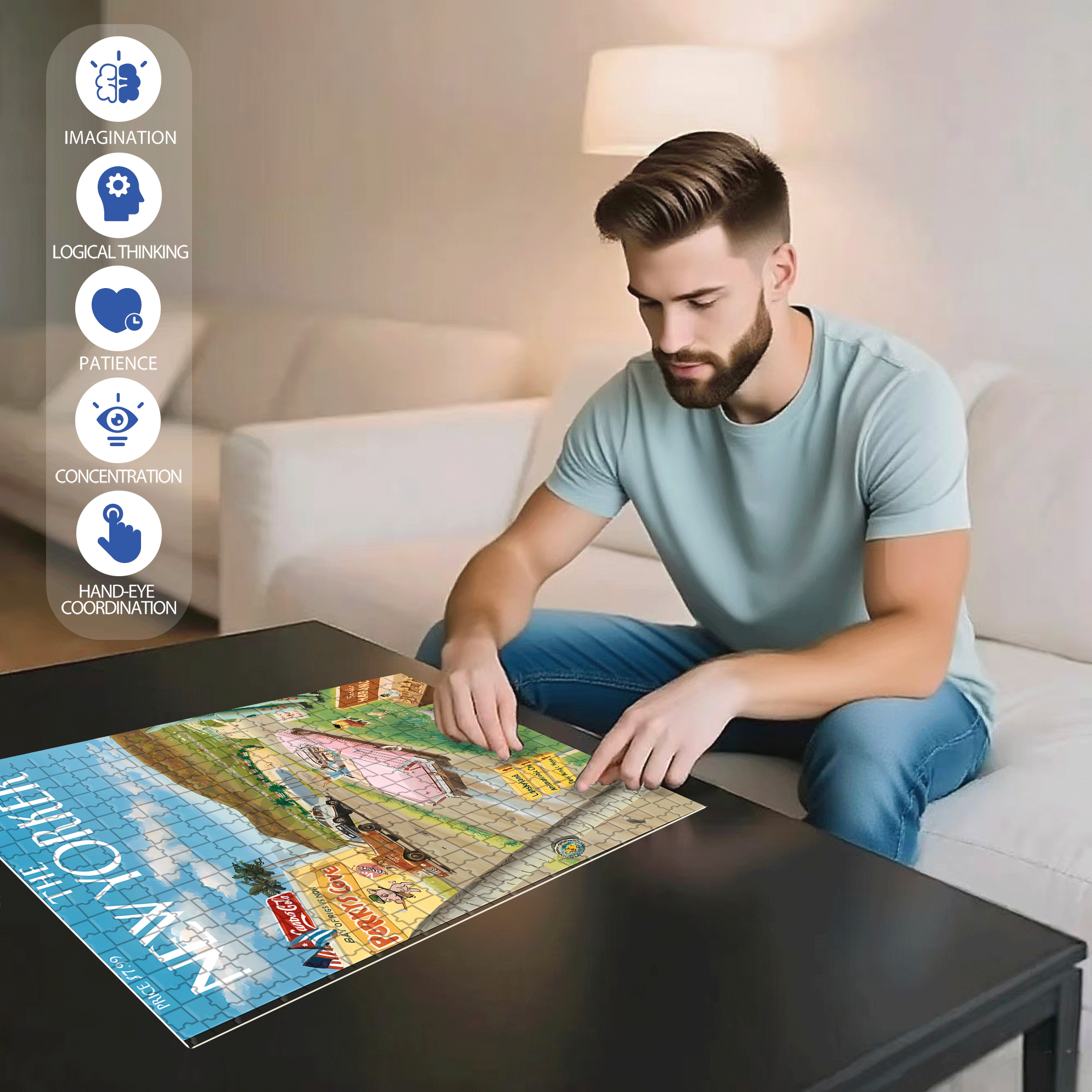 Lanskyland 500pcs/1000pcs Jigsaw Puzzle, Scratch-Resistant, Interactive Family Game & Brain-Boosting DIY Decor, Perfect for Halloween, Christmas & New Year Gifts, Family Puzzle Game
