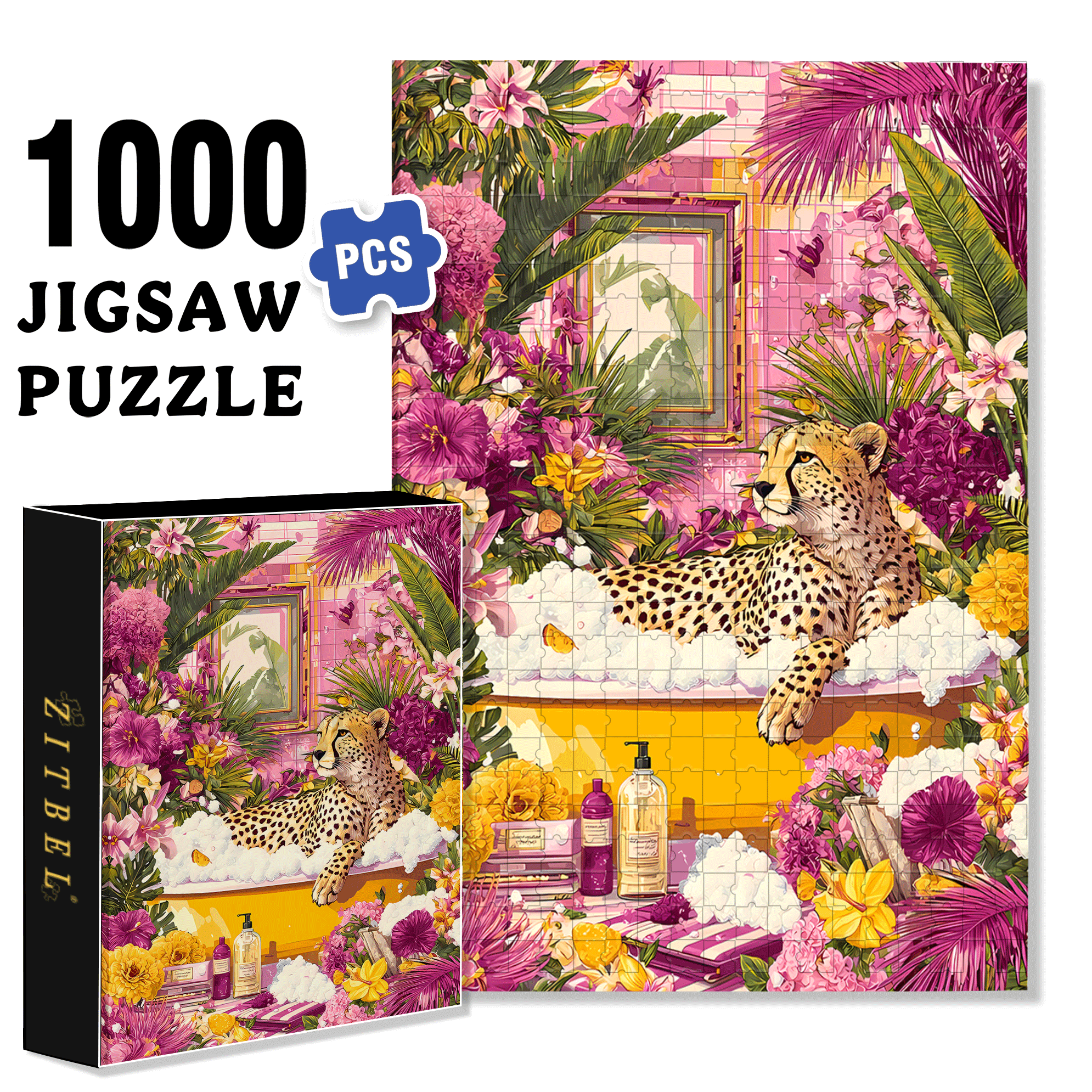 Pink Paradise Bath 500pcs/1000pcs Jigsaw Puzzle, Scratch-Resistant, Interactive Family Game & Brain-Boosting DIY Decor, Perfect for Halloween, Christmas & New Year Gifts, Family Puzzle Game