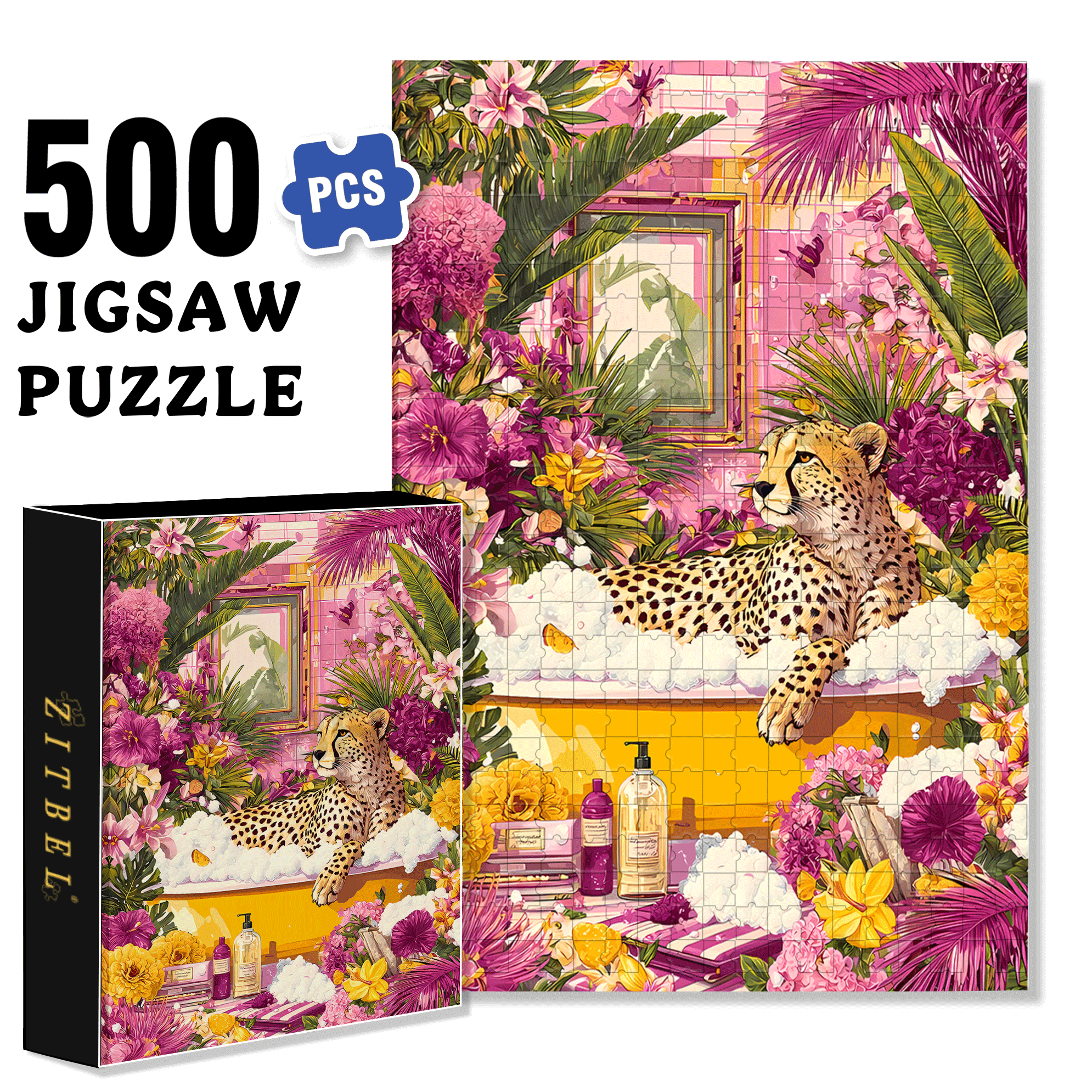 Pink Paradise Bath 500pcs/1000pcs Jigsaw Puzzle, Scratch-Resistant, Interactive Family Game & Brain-Boosting DIY Decor, Perfect for Halloween, Christmas & New Year Gifts, Family Puzzle Game