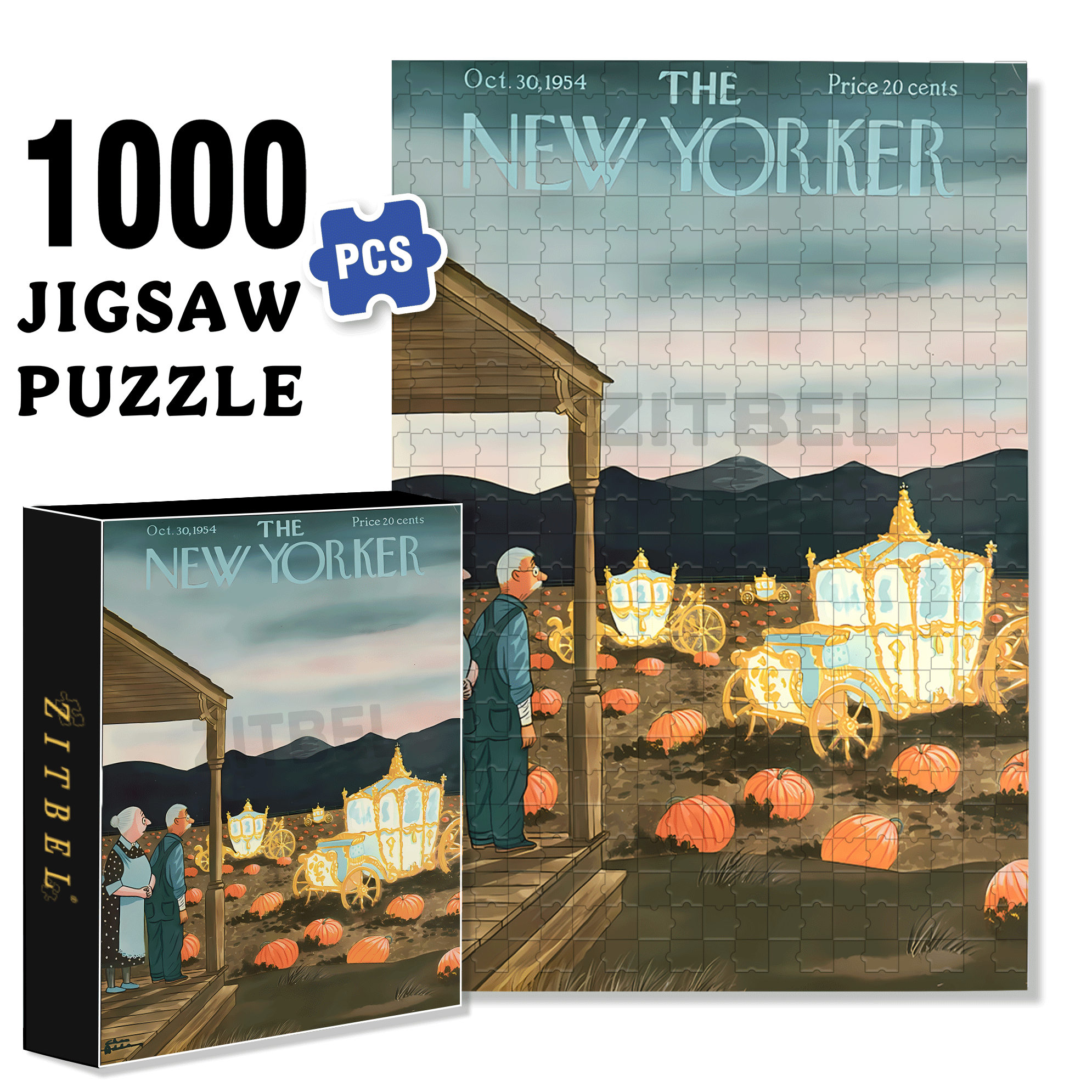Pumpkin Carriage 500pcs/1000pcs Jigsaw Puzzle, Scratch-Resistant, Interactive Family Game & Brain-Boosting DIY Decor, Perfect for Halloween, Christmas & New Year Gifts, Family Puzzle Game