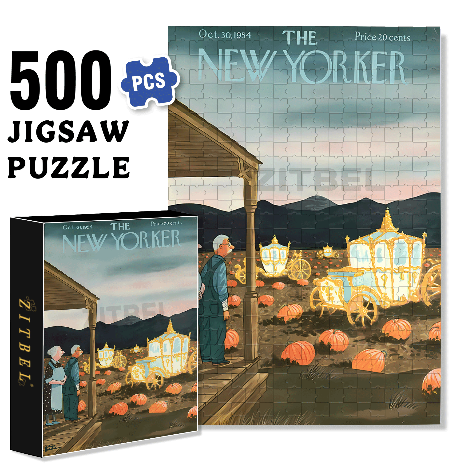 Pumpkin Carriage 500pcs/1000pcs Jigsaw Puzzle, Scratch-Resistant, Interactive Family Game & Brain-Boosting DIY Decor, Perfect for Halloween, Christmas & New Year Gifts, Family Puzzle Game